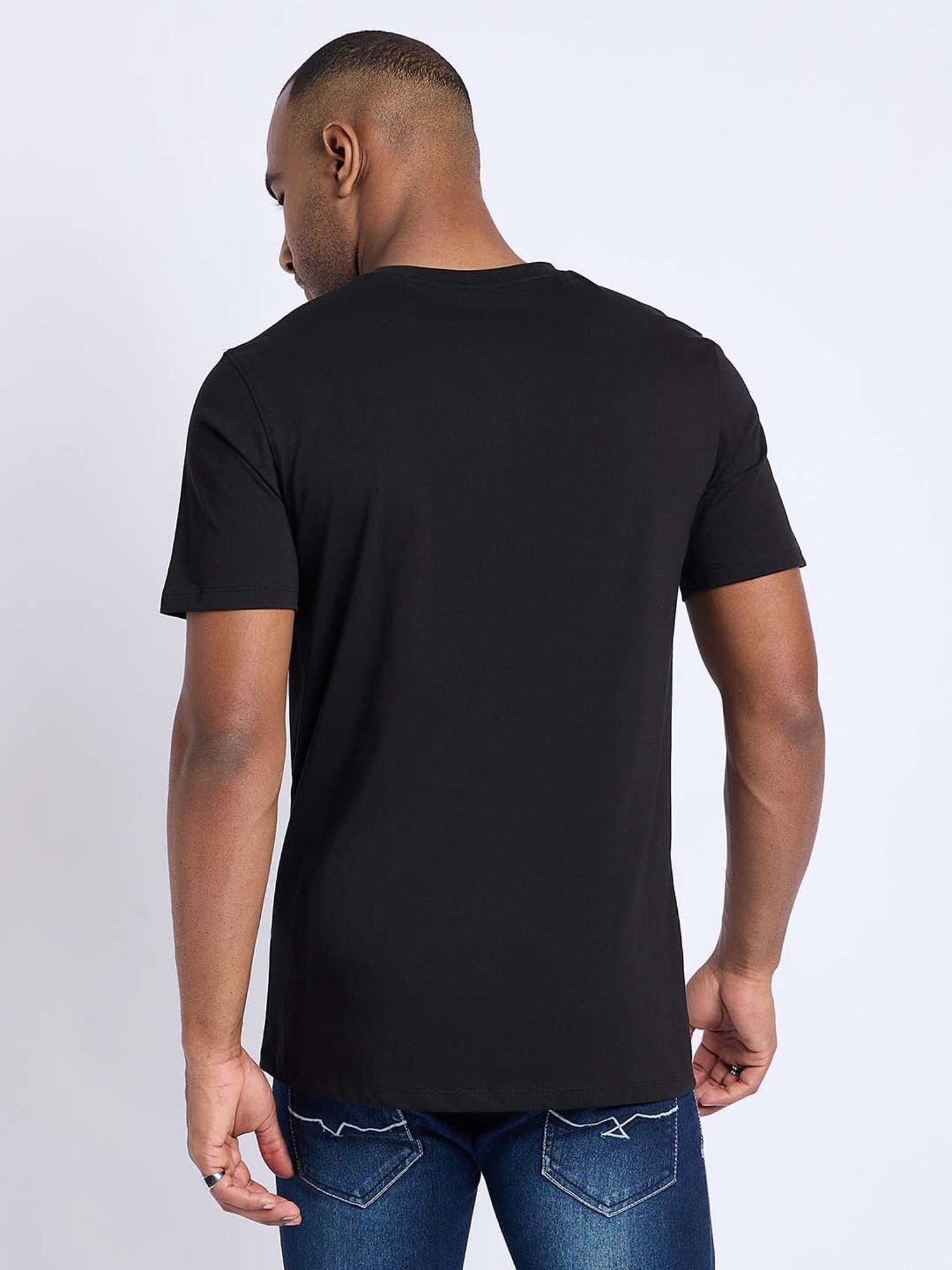 EDRIO Black Regular Fit Printed Crew T-Shirt