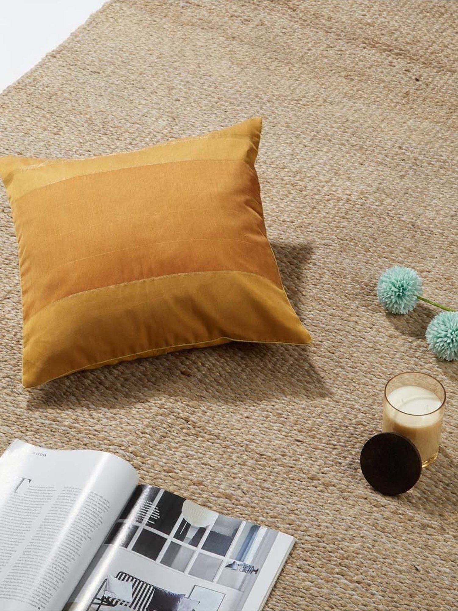 Fabindia Home Udai Mustard Cotton Silk Cushion Cover