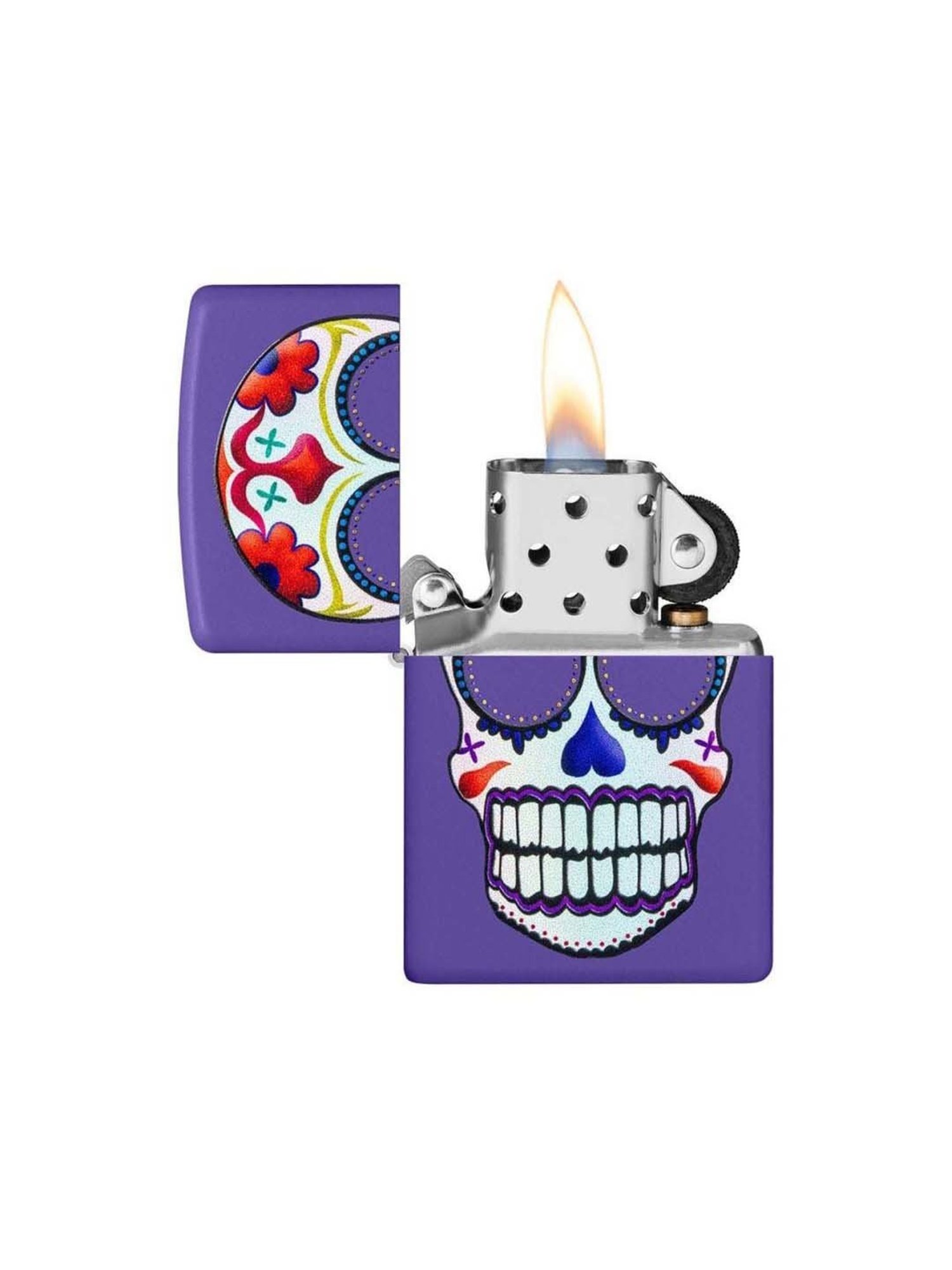 Zippo Purple Brass Sugar Skull Design Windproof Pocket Lighter
