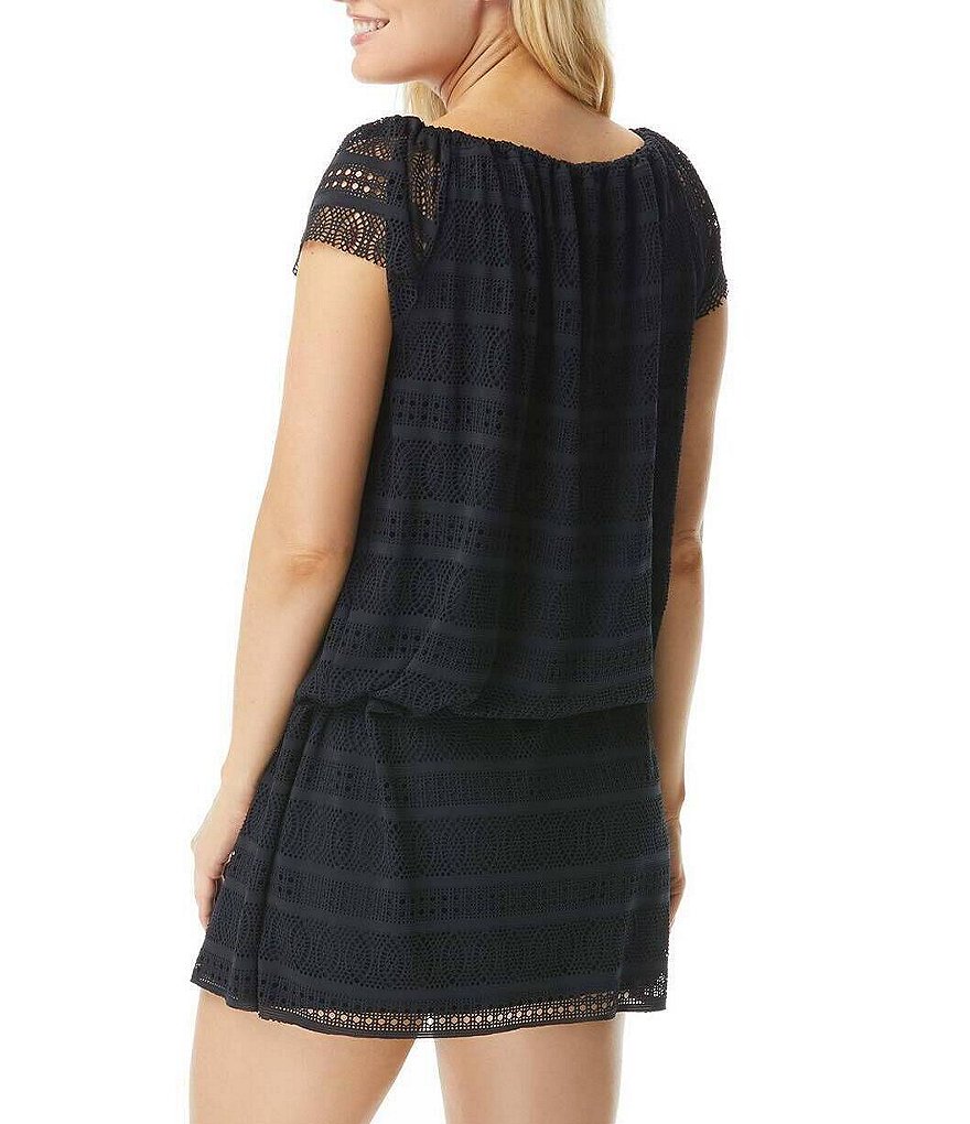 Tommy Bahama Midnight Orchid Tropical Print Scoop Neck Ruffle Hem Spa Dress