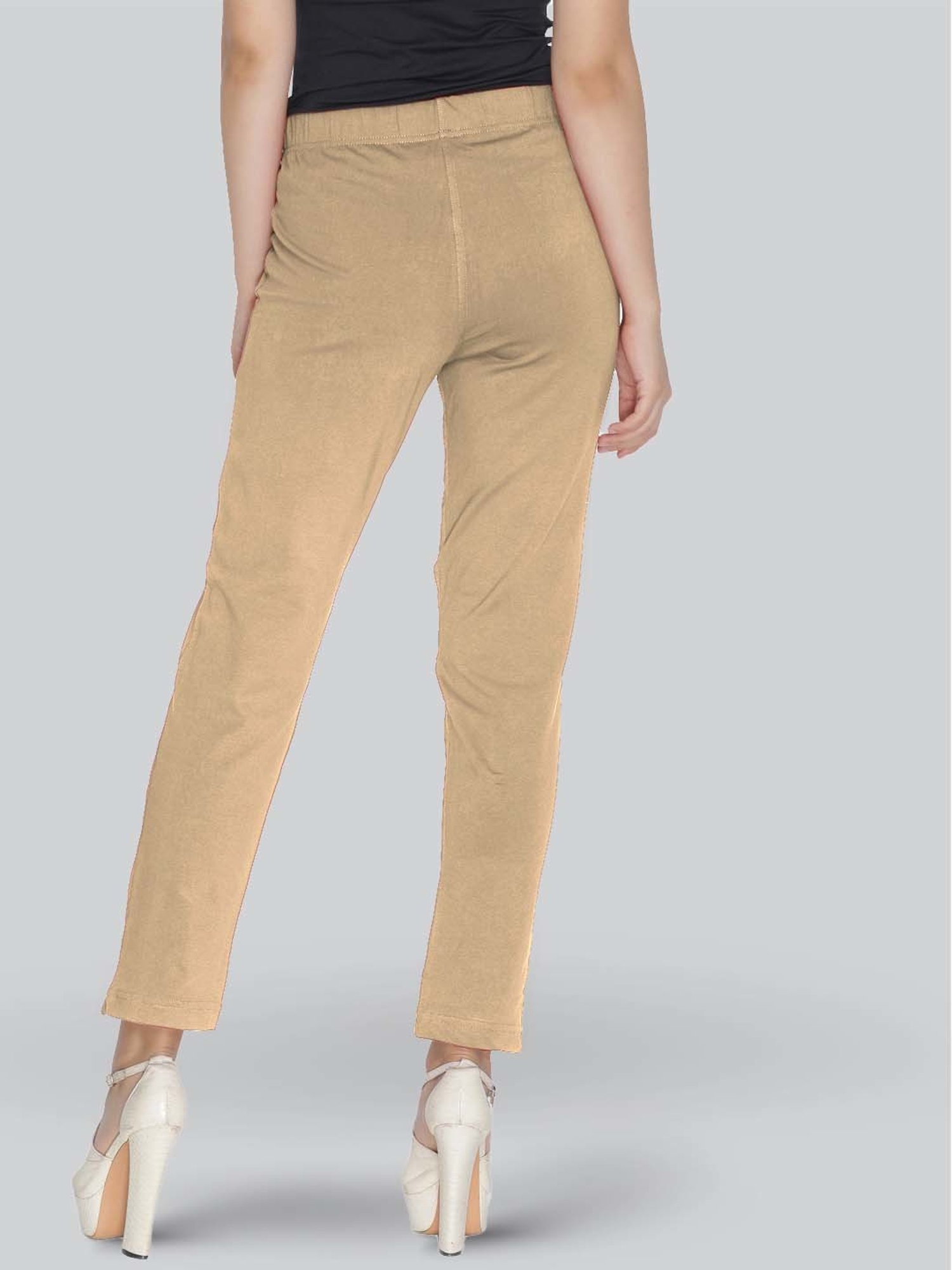 Lyra Beige Cotton Ankle Length Leggings