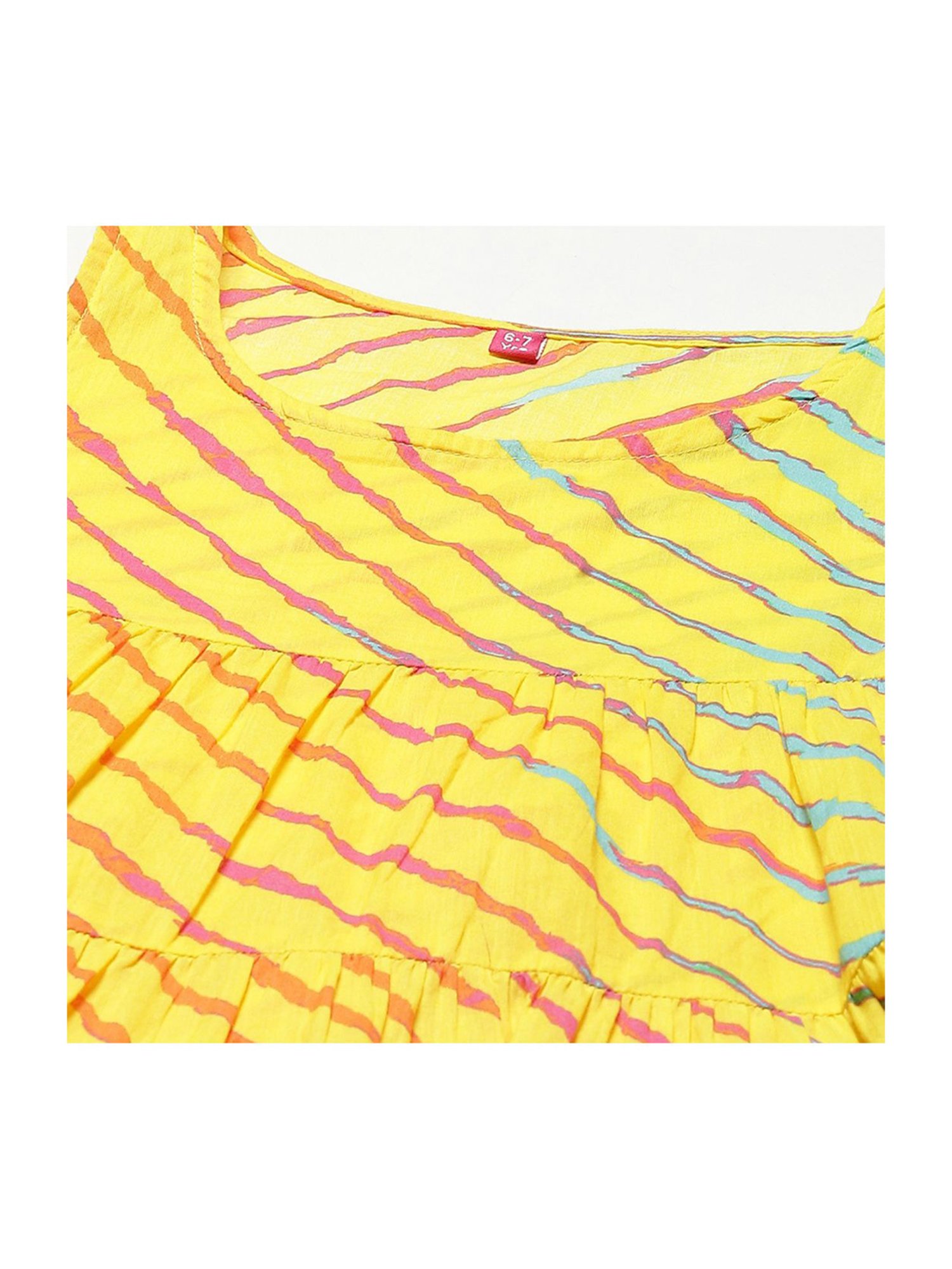 BIBA Girls Pink & Yellow Cotton Embroidered Kurta Set