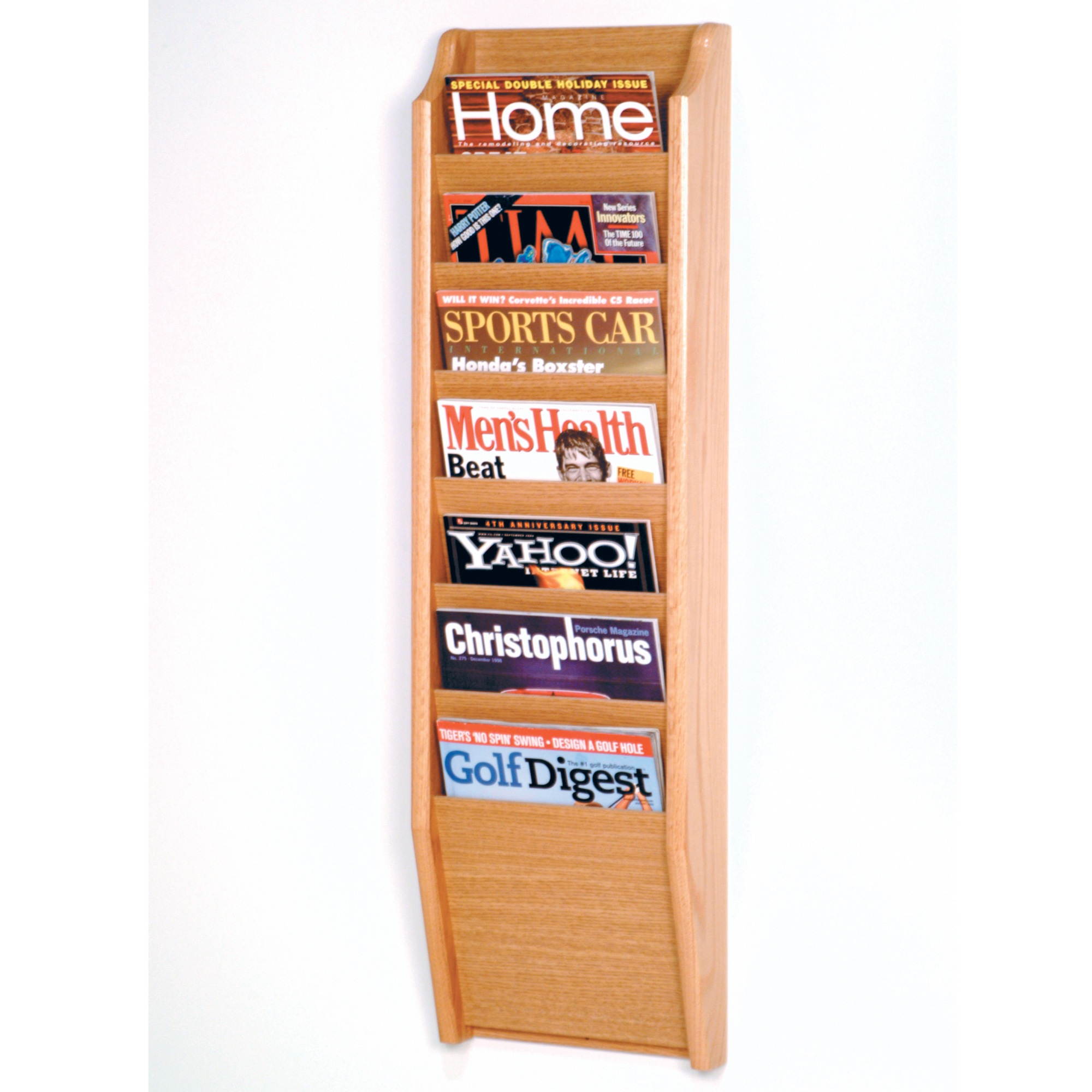 Wooden Mallet Cascade 7 Pocket Magazine Display Rack Light Oak