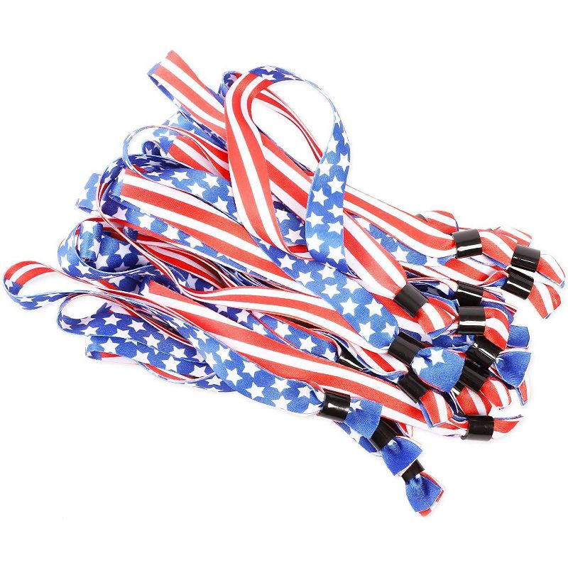 Juvolicious 30 Pack Patriotic American Flag & Star Fabric Wristbands Party Favors for 4th of July, Election Day