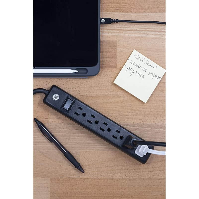 6-Outlet Power Strip 2 Pack 2 Ft. Power Cord Switched Power Strip Integrated Circuit Breaker Overload Protection Wall Mountable 3 Prong UL Listed Black 44180