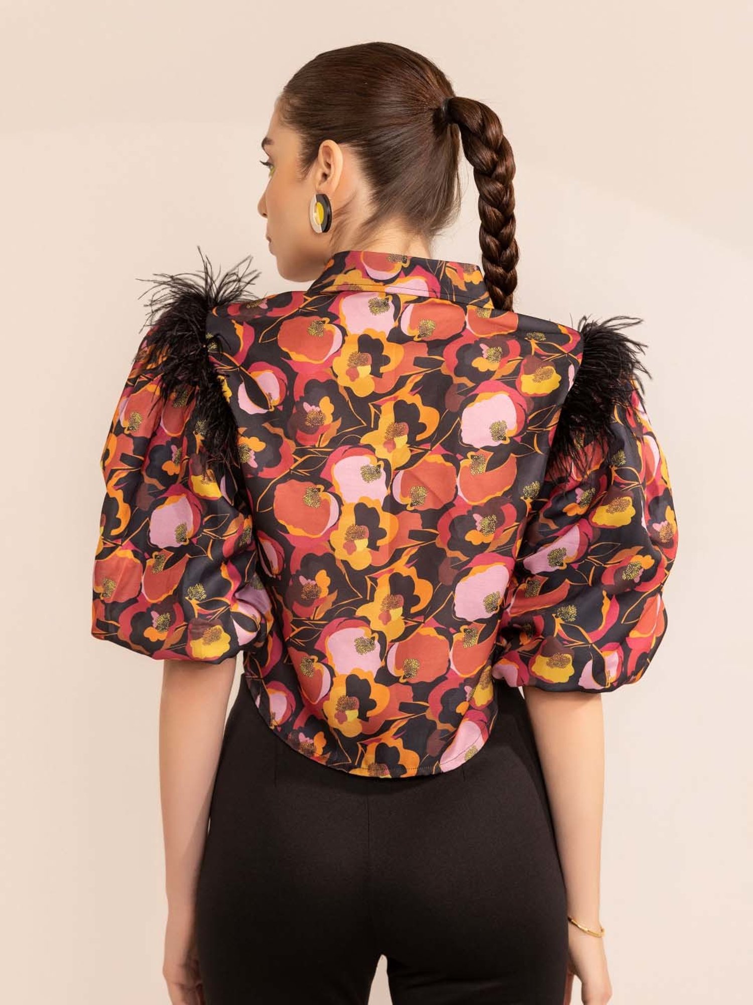 KAORI BY SHREYA AGARWAL Black Printed Cropped Shirt