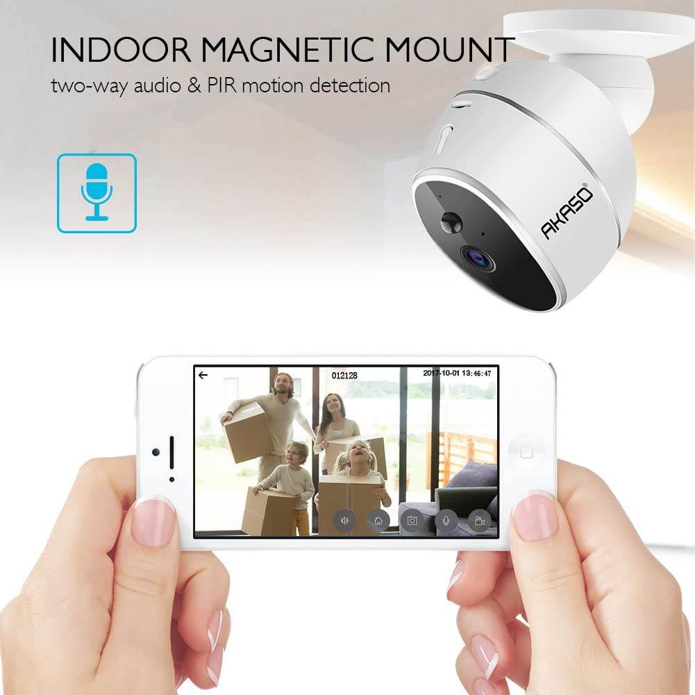 AKASO WiFi Security Camera, HD 720P Rechargeable Wireless IP Camera,Two-Way Audio,Night Vision,PIR Motion Detection, Indoor/Office/Home Surveillance/Baby Monitor, Powered by Batteries (Hawkeye 1)