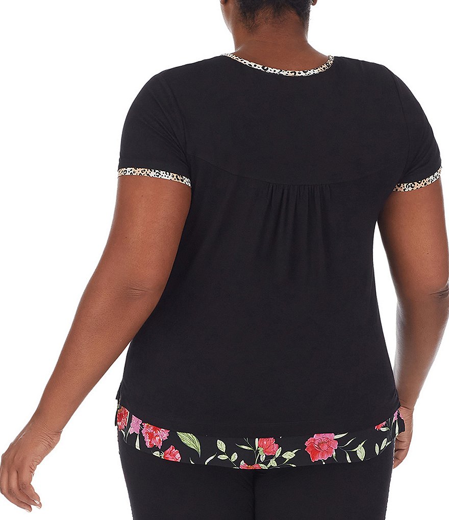 Kensie Plus Solid Short Sleeve Jersey Knit Sleep Top