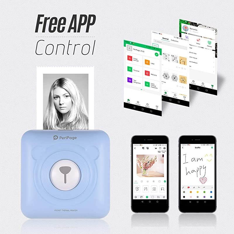 GOOJPRT PeriPage Mini Pocket Wireless BT Thermal Printer Picture Photo Label Memo Receipt Paper Printer with USB Cable Support for Android iOS Smartphone Windows