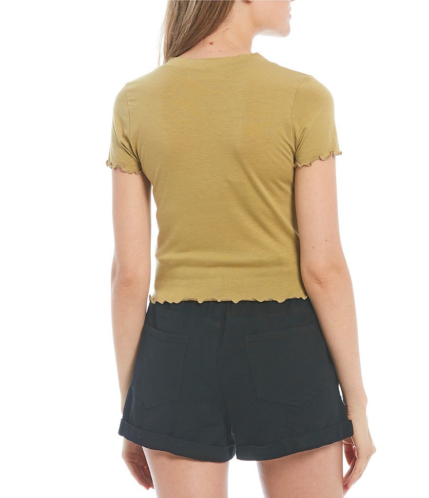 Double Zero Lettuce Edge Short Sleeve Button Front Top