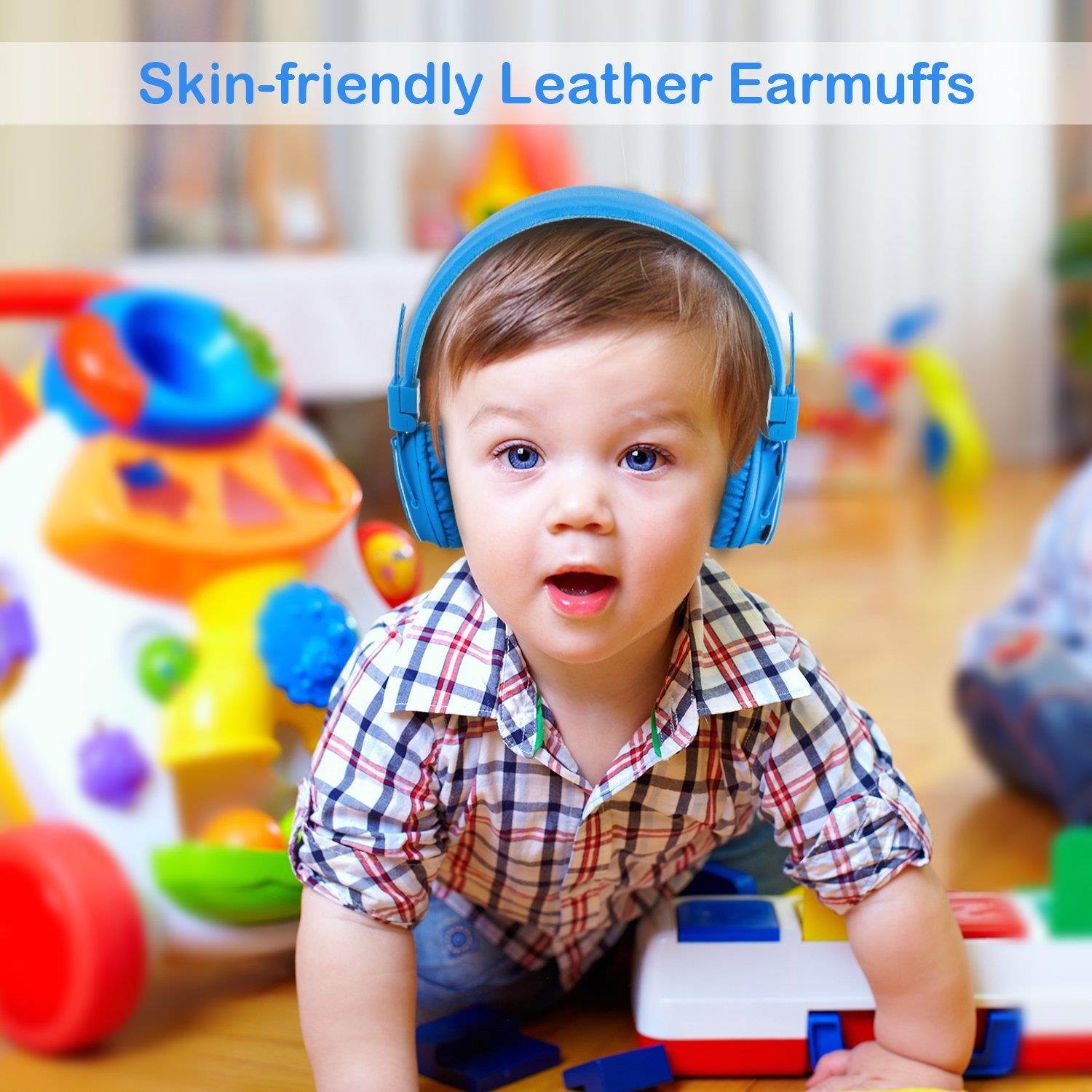 Kids Bluetooth Headphones Foldable Volume Limiting Wireless/Wired Stereo On Ear HD Headset with SD Card FM Radio in-line Volume Control Microphone for Children Adults (Blue)