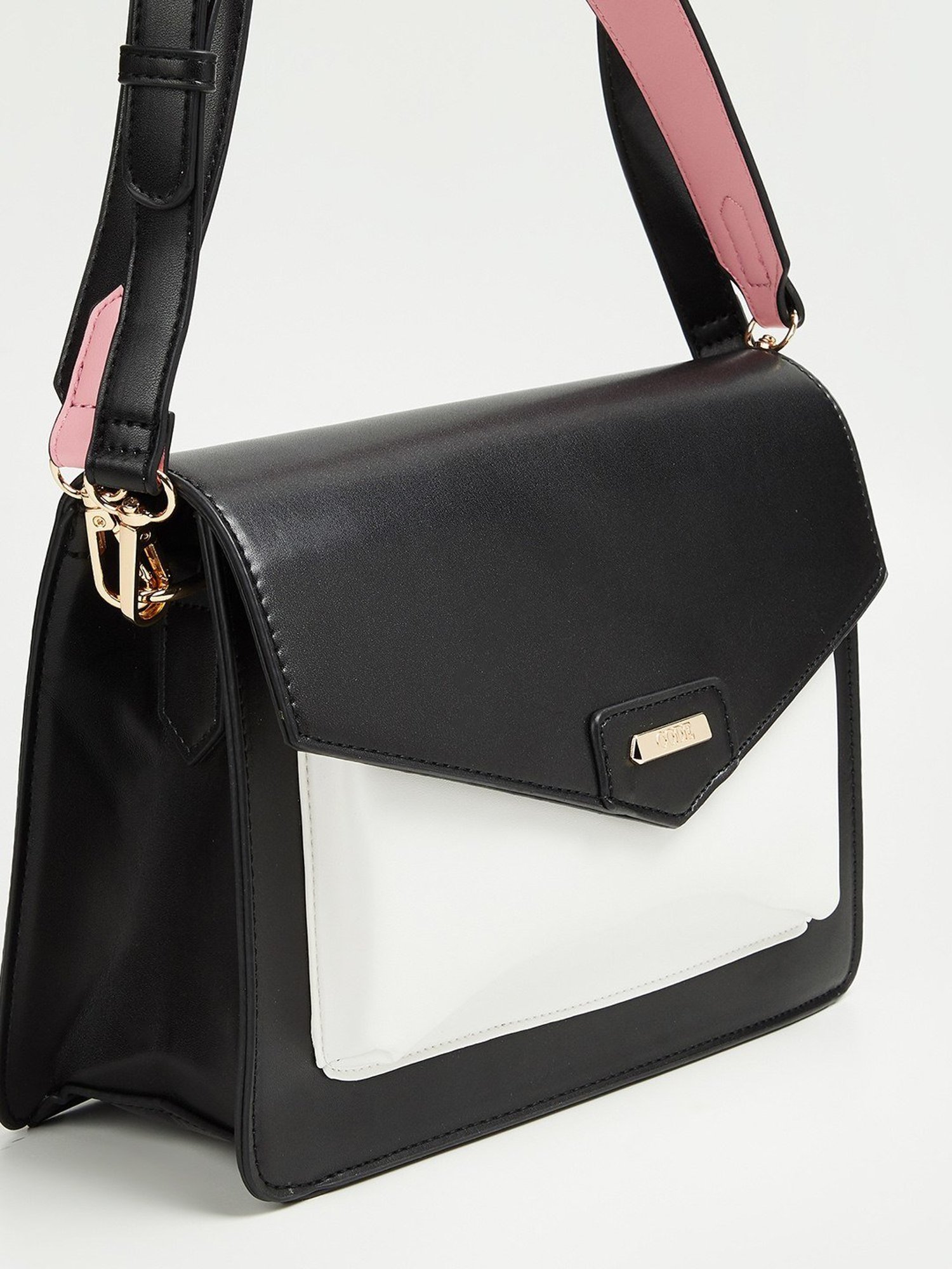 Code by Lifestyle Black & White Solid Shoulder Handbag