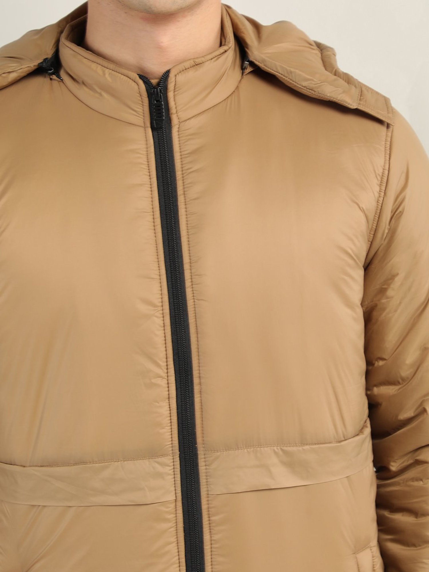 Chkokko Khaki Regular Fit Hooded Quilted Jacket