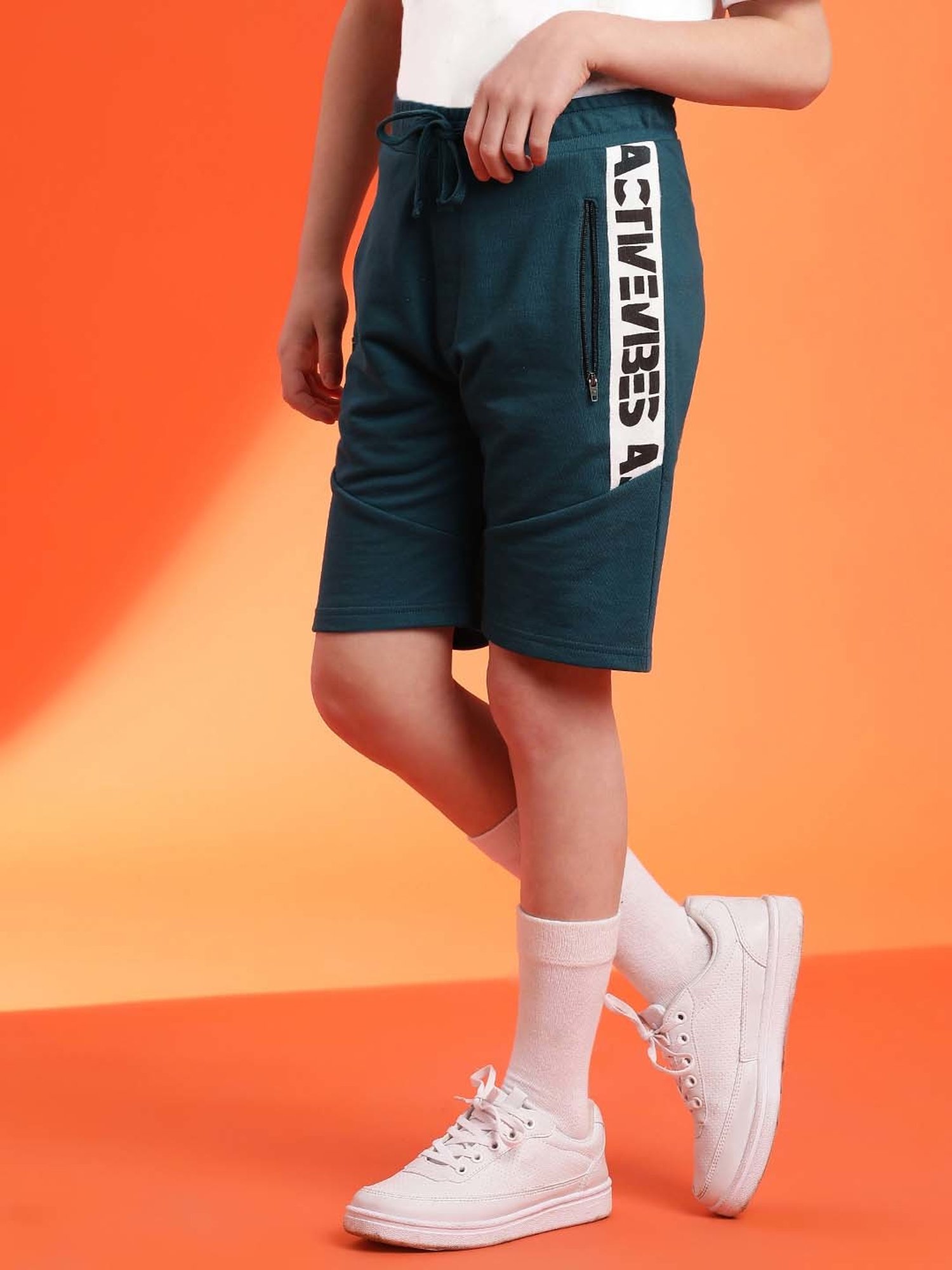 Lil Tomatoes Kids Teal Blue & White Printed Bermuda