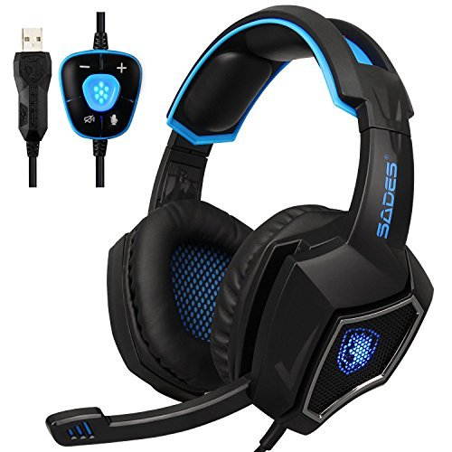 Gaming Headset 7.1 Surround Sound Stereo Over-the-Ear Headsets Noise Isolating USB Gaming Headphone with Mic - WhiteBlue