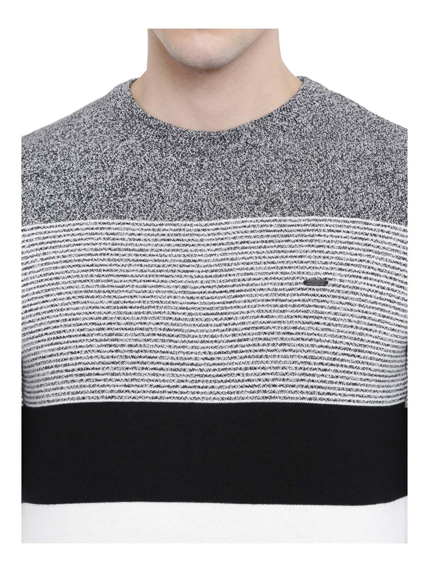 Proline Black & White Regular Fit Striped Sweater
