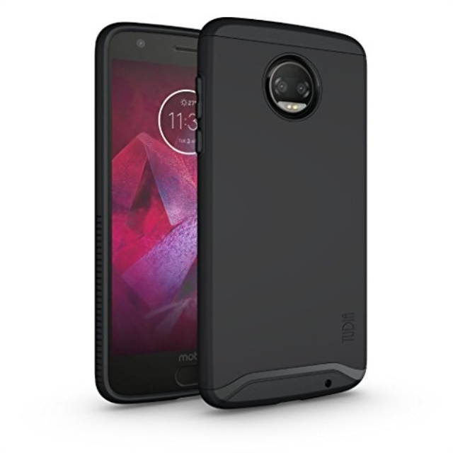 Moto Z2 Force Case, TUDIA Slim-Fit HEAVY DUTY [MERGE] EXTREME Protection / Rugged but Slim Dual Layer Case for Motorola Moto Z Force (2nd Generation), Moto Z2 Force Droid Edition (Matte Black)