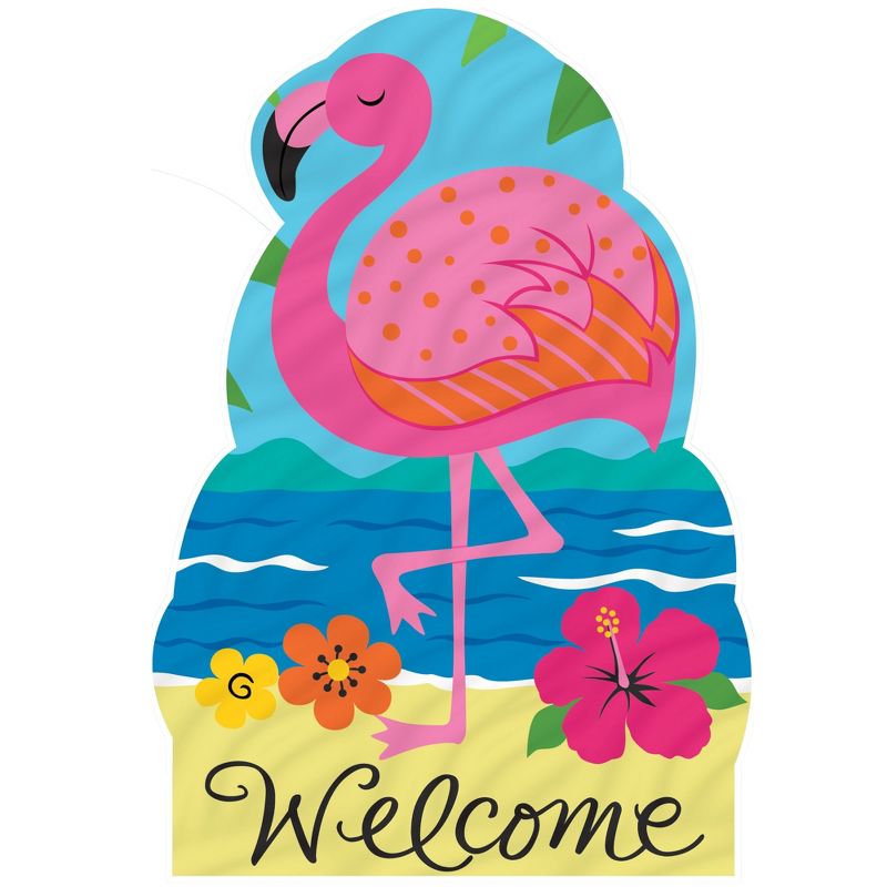 Home & Garden 17.0" Flamingo Welcome Hang Around Bird Beach Summer Custom Decor  -  Decorative Door Danglers