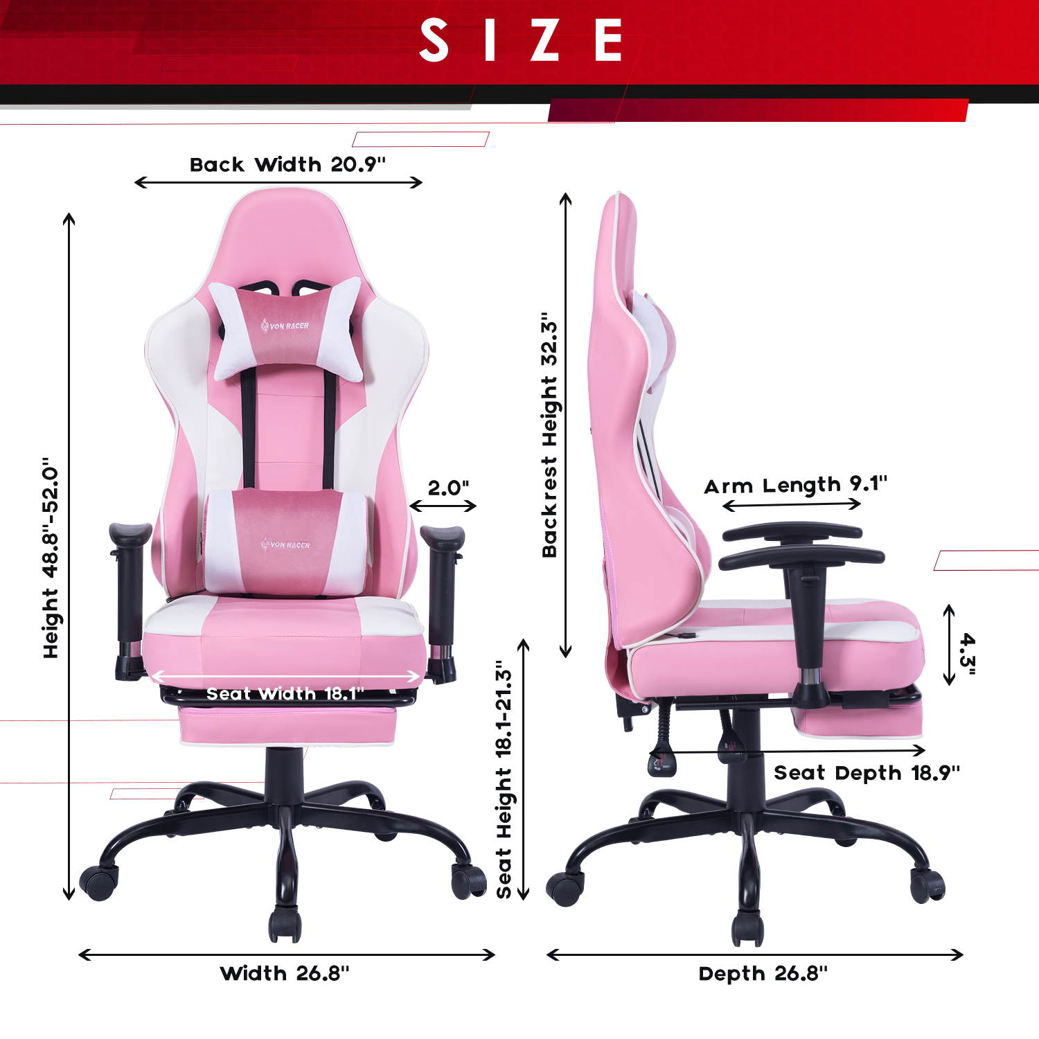 VON RACER Massage Gaming Chair - High Back Racing PC Computer Desk Office Chair Swivel Ergonomic Executive Leather Chair with Footrest and Adjustable Armrests(Grey)