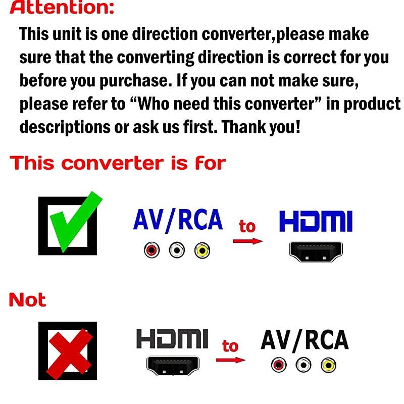 Powered AVRCA to HDMI Converter Composite 3RCA Audio Video AV CVBS to HDMI Adapter Converter Box with Power AdapterUpscaler 1080P 720P HighEnd Metal Box with 1 Year Warranty