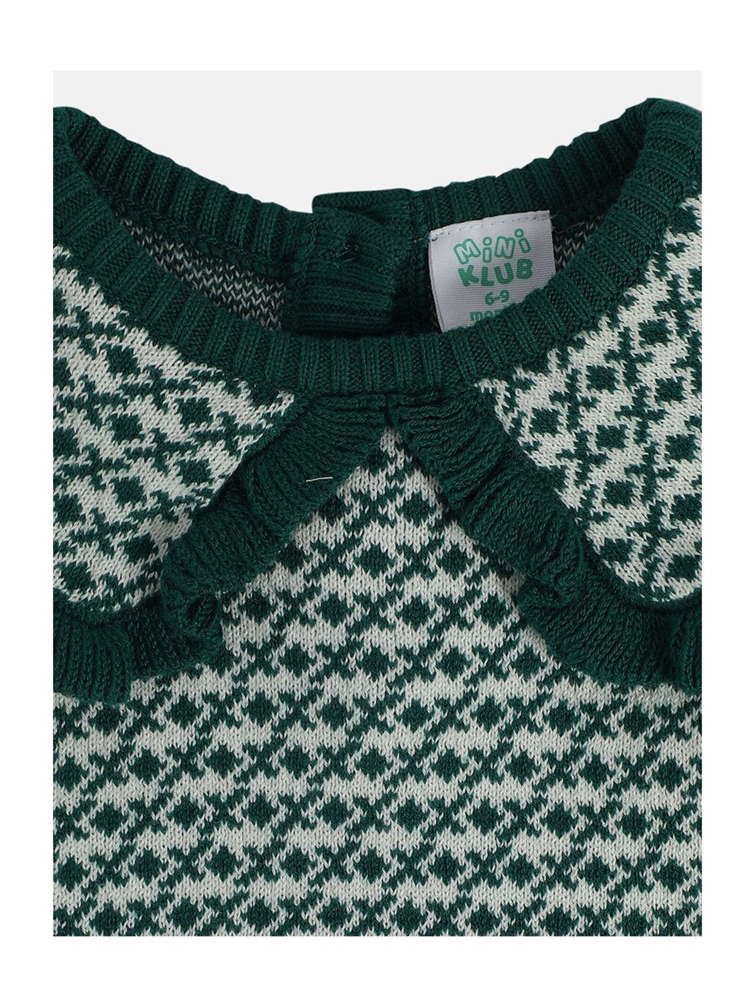 MINIKLUB Girls Green Self Design Full Sleeves Sweater