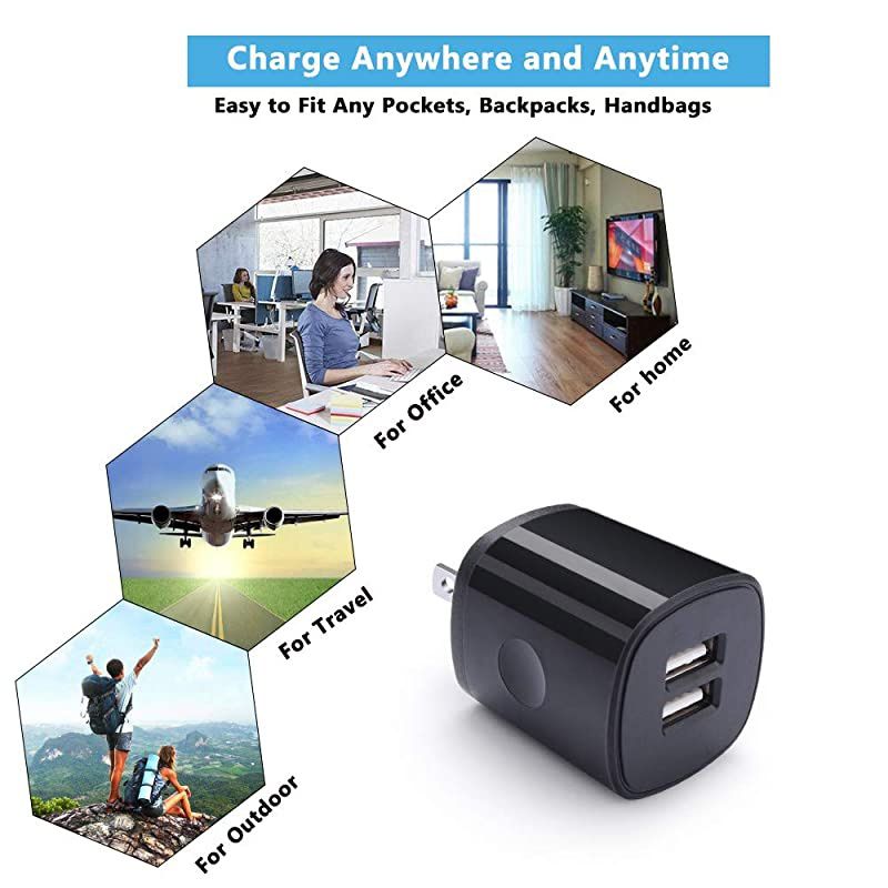 Charger Plug, 5Pack  Dual Port USB Wall Charger Quick Charger Adapter 2.1A Fast Charging Block Brick Power Cubes Compatible with iPhone 11 XR X 8 7 6 Plus, iPad, Samsung S9 S8 S7, Android,Kindle