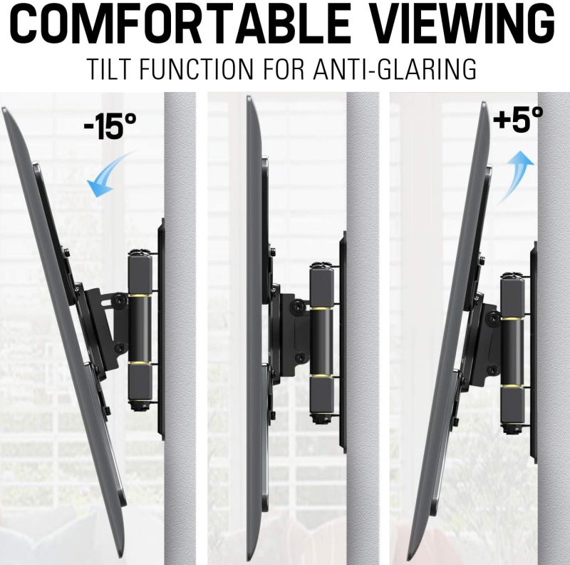 Full Motion TV Wall Mount Bracket for 26-55 Inch TVs, Swivel TV Wall Mount &ndash; Wall Mount TV Bracket with TV Center Design & Extend 16.7 Inch , up to VESA 400x400mm and 77LBS