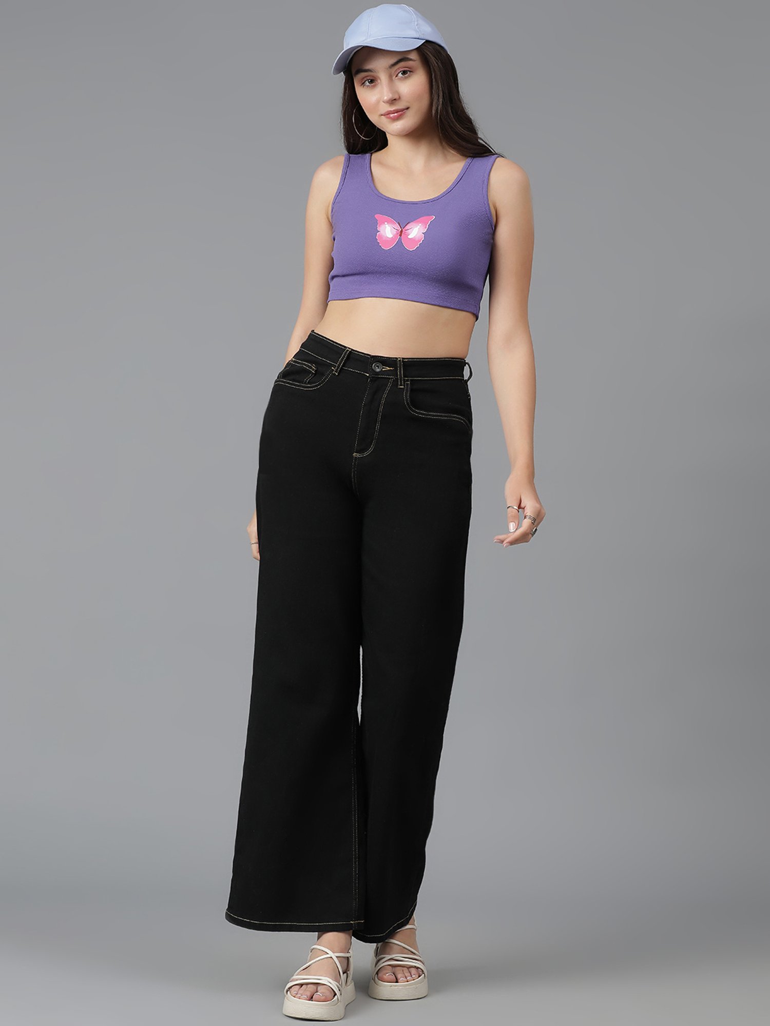 Kotty Purple Printed Crop Top