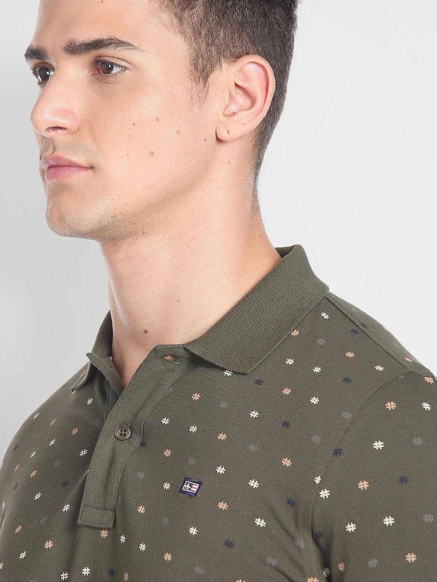 Arrow Sport Green Cotton Regular Fit Printed Polo T-Shirt