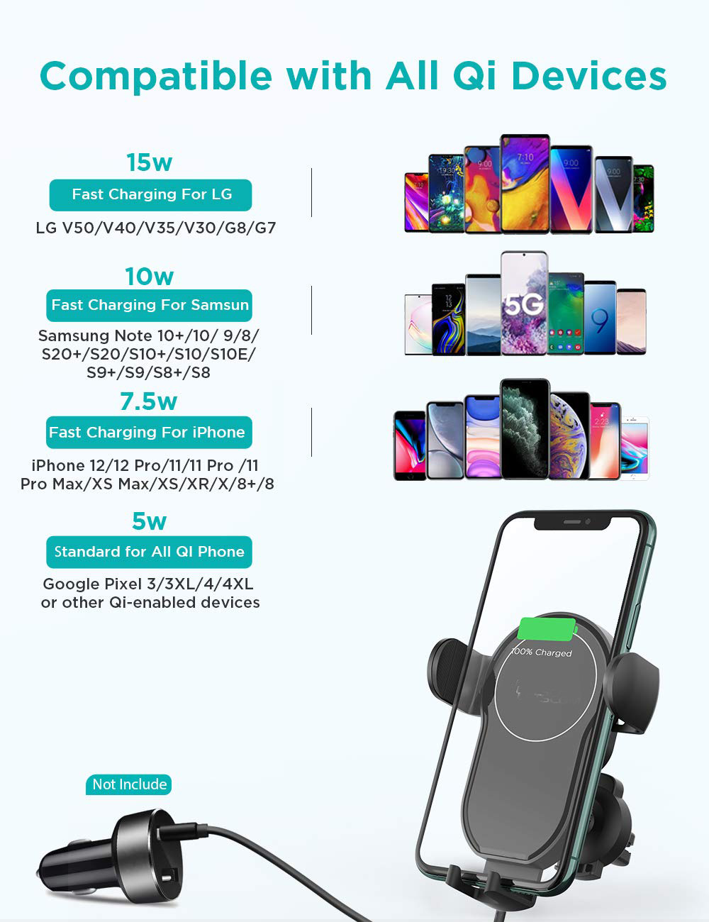 Hannord Wireless Car Charger,15W Qi Fast Charging Car Mount Charger Auto-Clamping Smart Positioning Air Vent Phone Holder Compatible with iPhone11/11Pro/11Pro Max/XS/XR/X/8/8+,SamsungS10/S10+/S9/S8