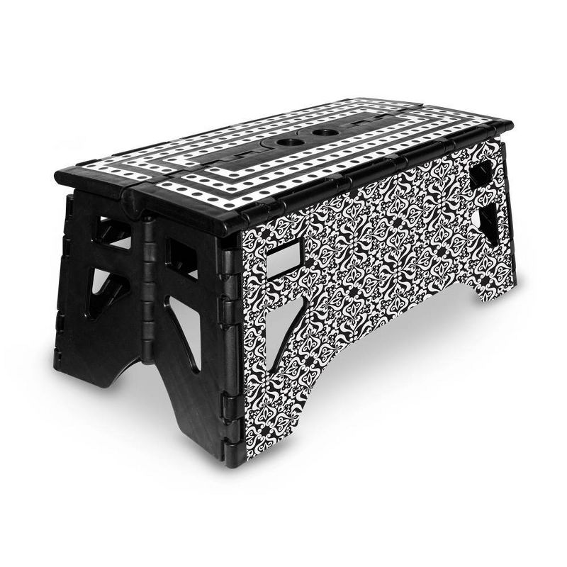 13" eXpace Folding Step Stool With Printing Damask Black