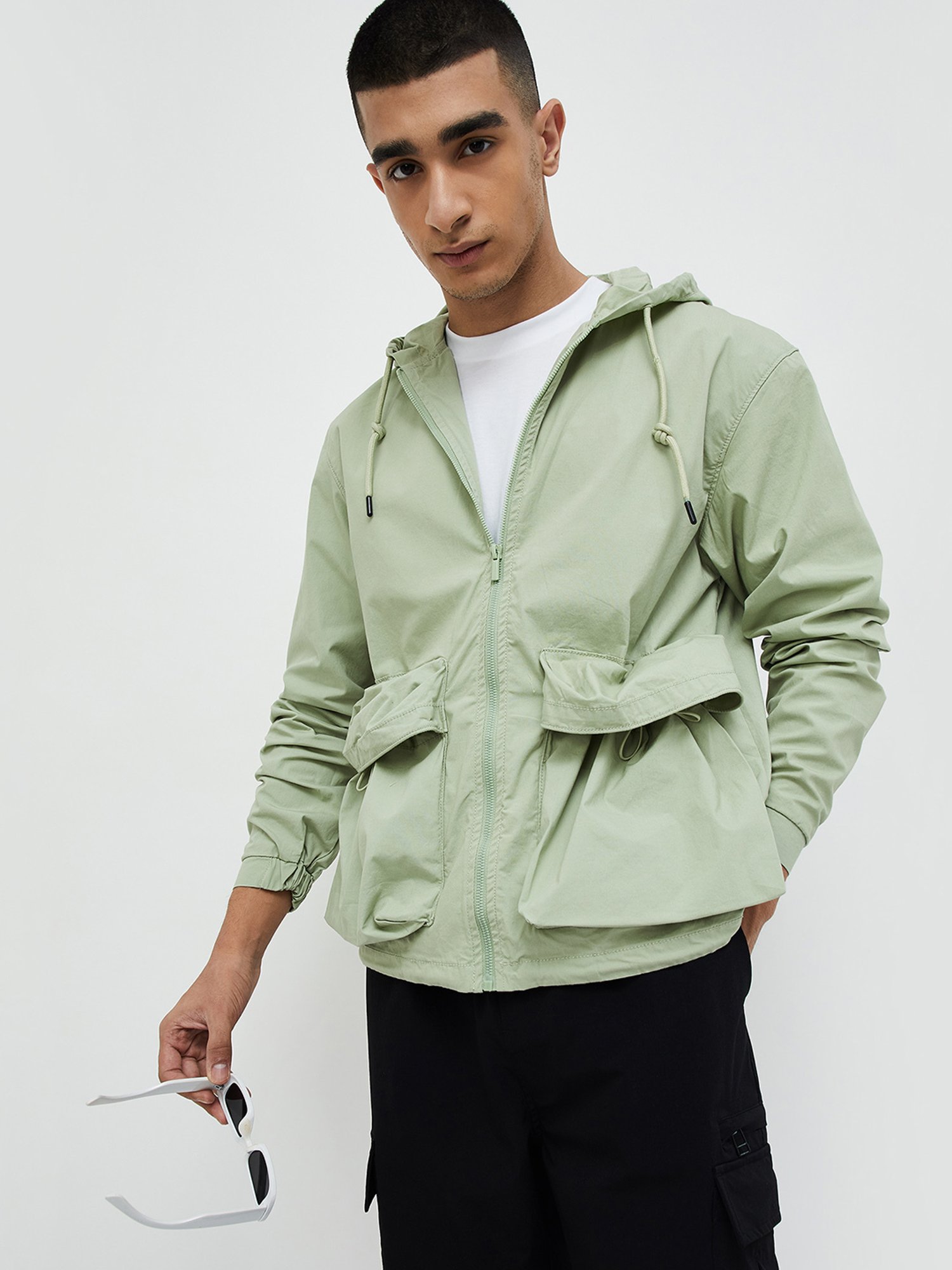 Forca by Lifestyle Sage Green Regular Fit Hooded Jacket