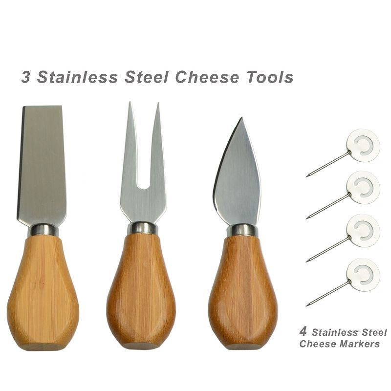 Picnic at Ascot Bamboo Cheese Board/Charcuterie Plate with 3 Stainless Steel Cheese Tools, Ceramic Dish, and Markers - Great Holiday Gift for Gourmets