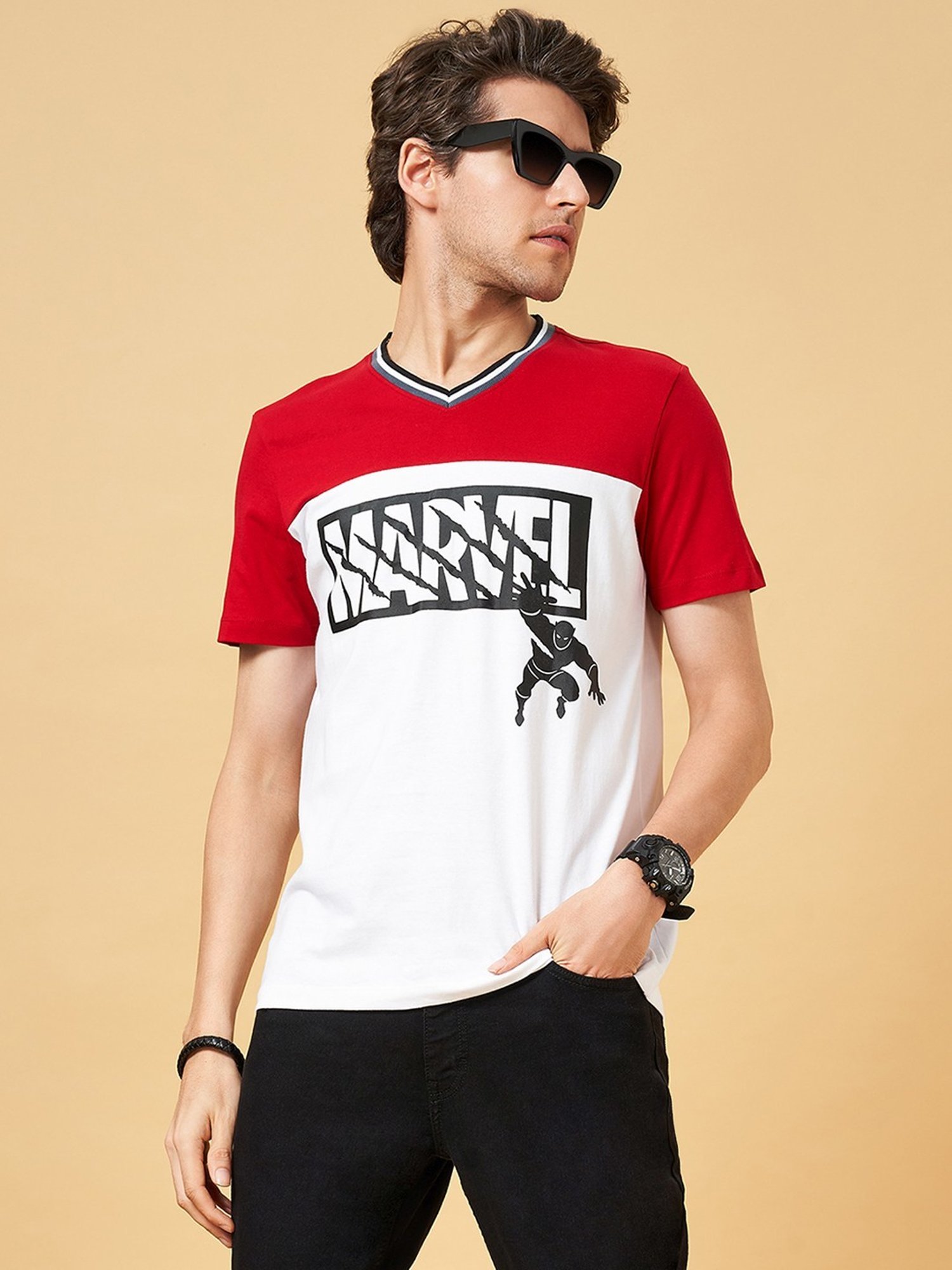 SF Jeans by Pantaloons Marshmallow Cotton Slim Fit Colour Block T-Shirt