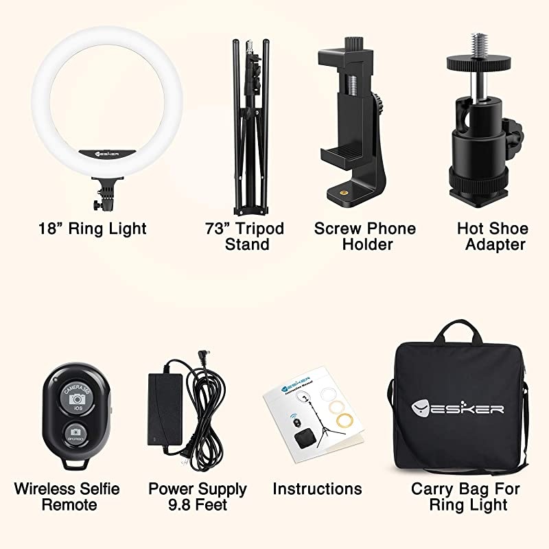 Inch Ring Light with Tripod Stand YouTube LED TikTok Ringlight Kit Color Temperature 3200K to 5500K Makeup Ringlights with Phone Holder Remote Carry Bag Camera Cellphone Video Shoot Selfie Portrait