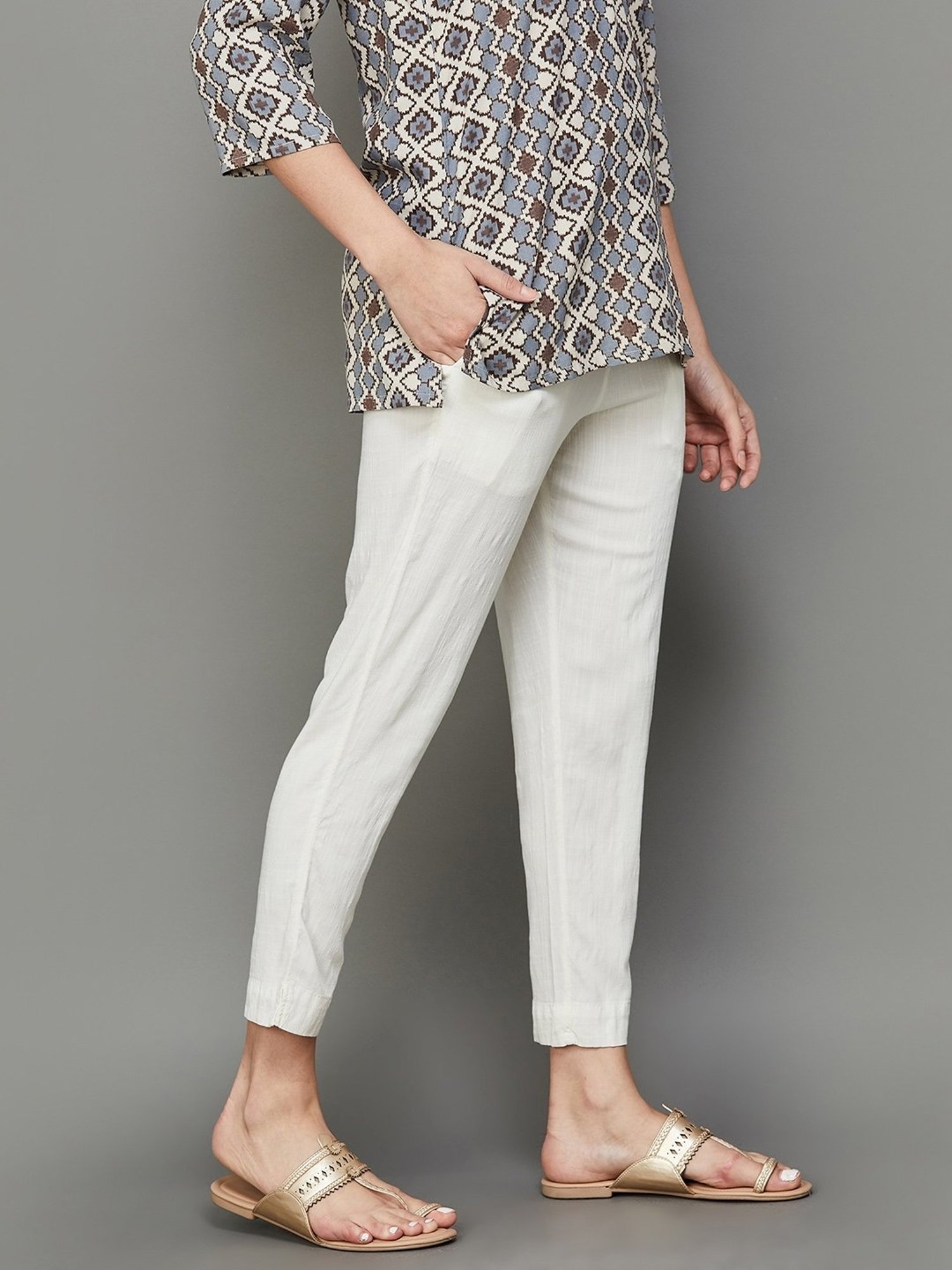 Melange by Lifestyle Off-White Cotton Pants