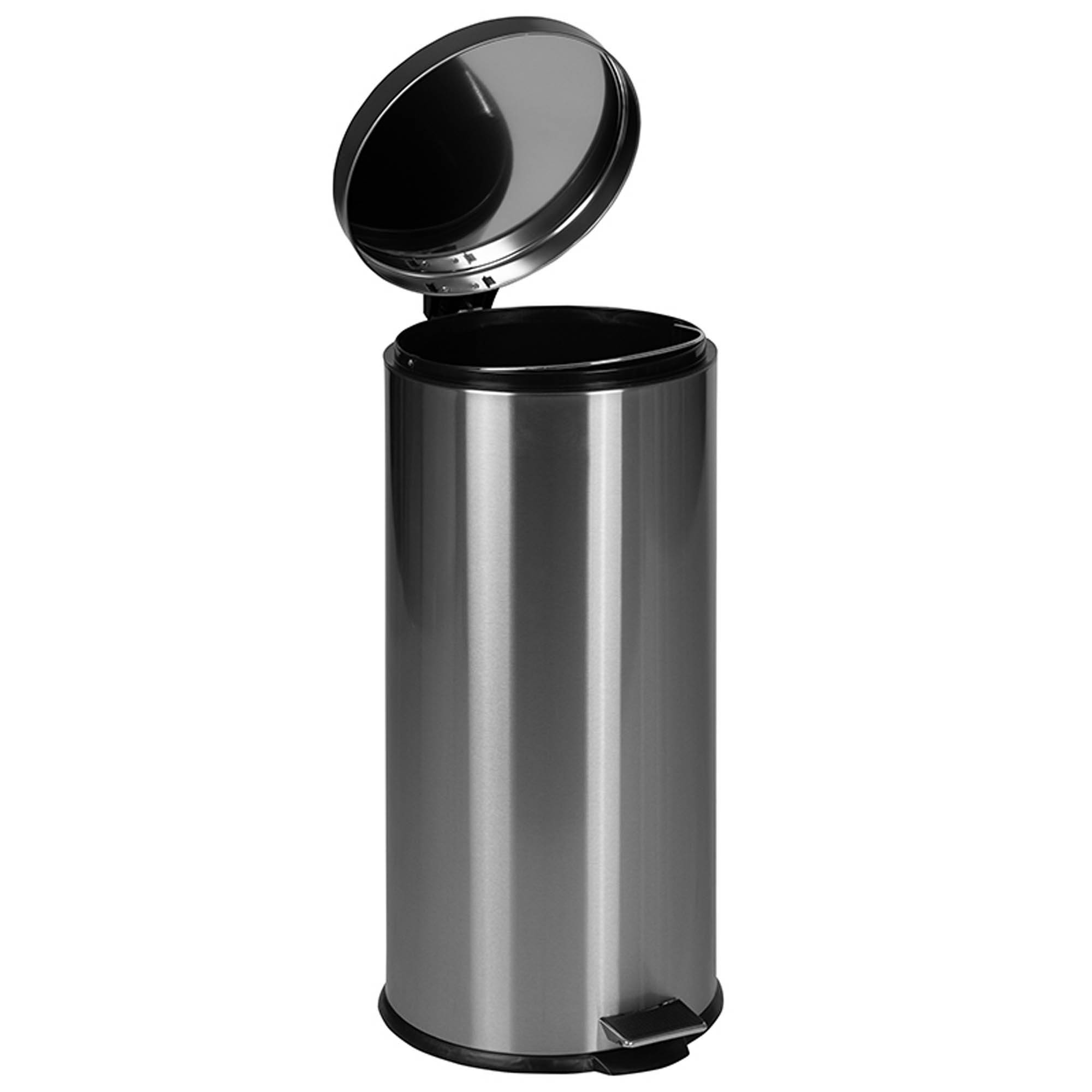 Offex 30"L Modern Stainless Steel Fingerprint Resistant Finish Compact Round Step Trash Can with Soft Close Lid and Removable Liner - 7.9 Gallons