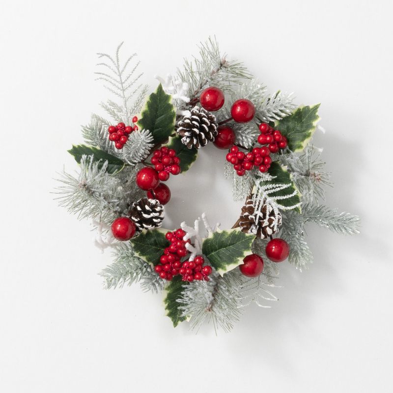 Sullivans Berry & Pine Artificial Mini Wreath 10"H Green