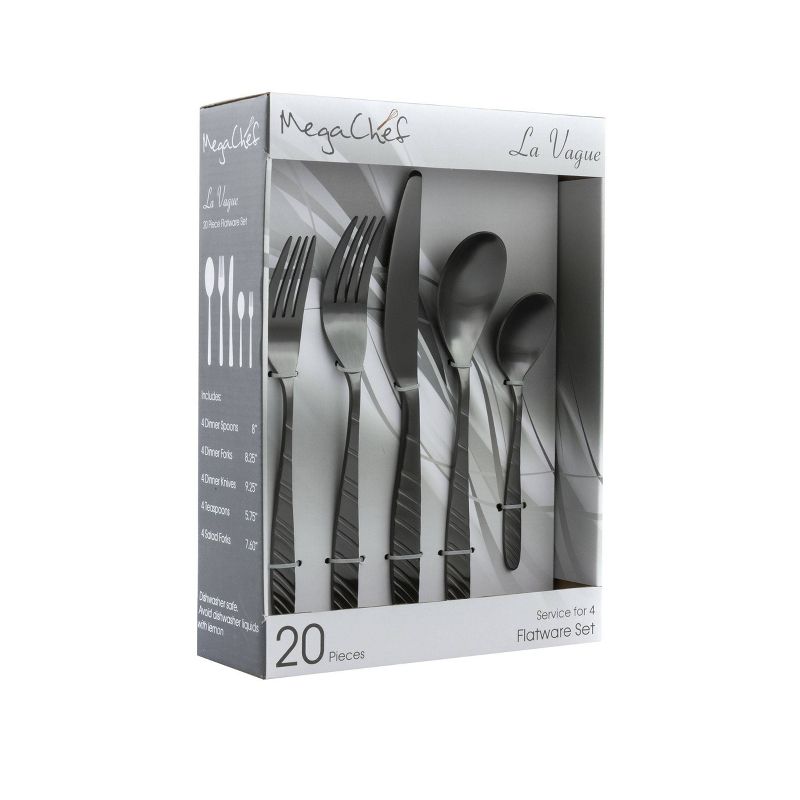 20pc Stainless Steel La Vague Silverware Set Matte Black - MegaChef