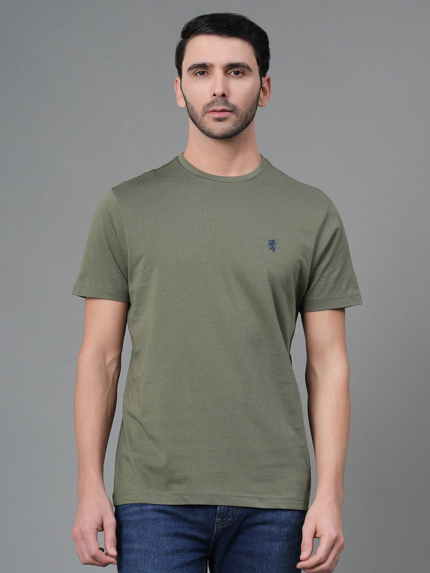 Red Tape Light Olive Regular Fit Cotton Crew T-Shirt