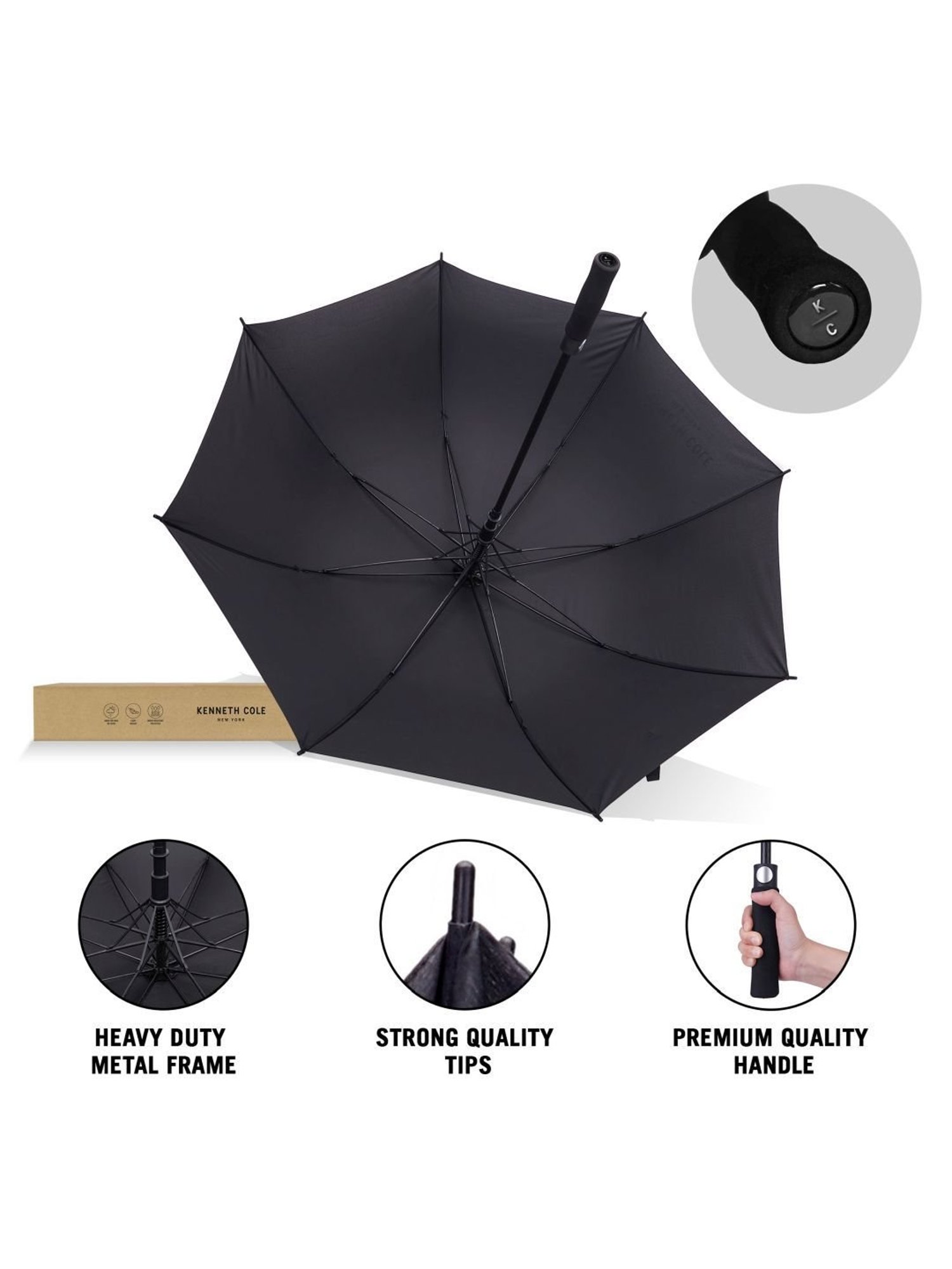 Kenneth Cole New York Automatic Golf UV & Rain Protection Black Umbrella
