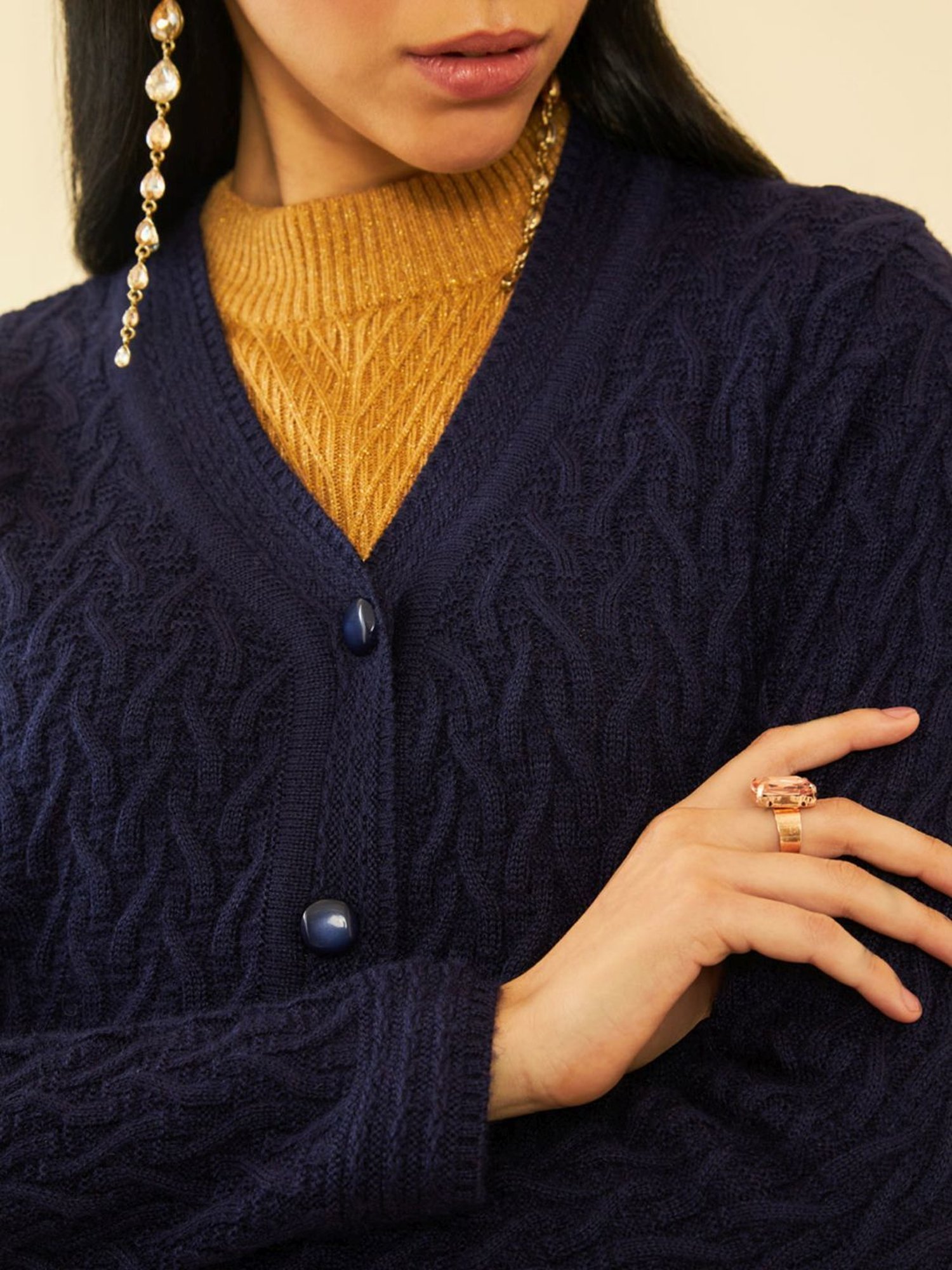 Soch Navy Self Pattern Cardigan