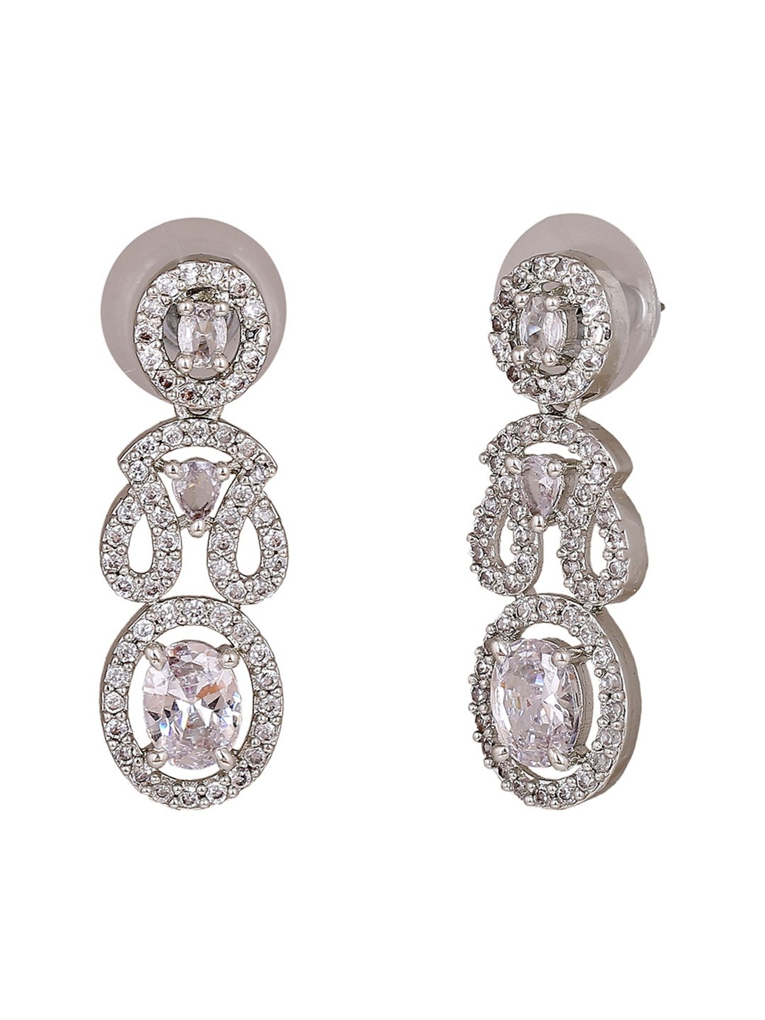 Estele Rhodium-Plated CZ Exquisite Dangler Earrings