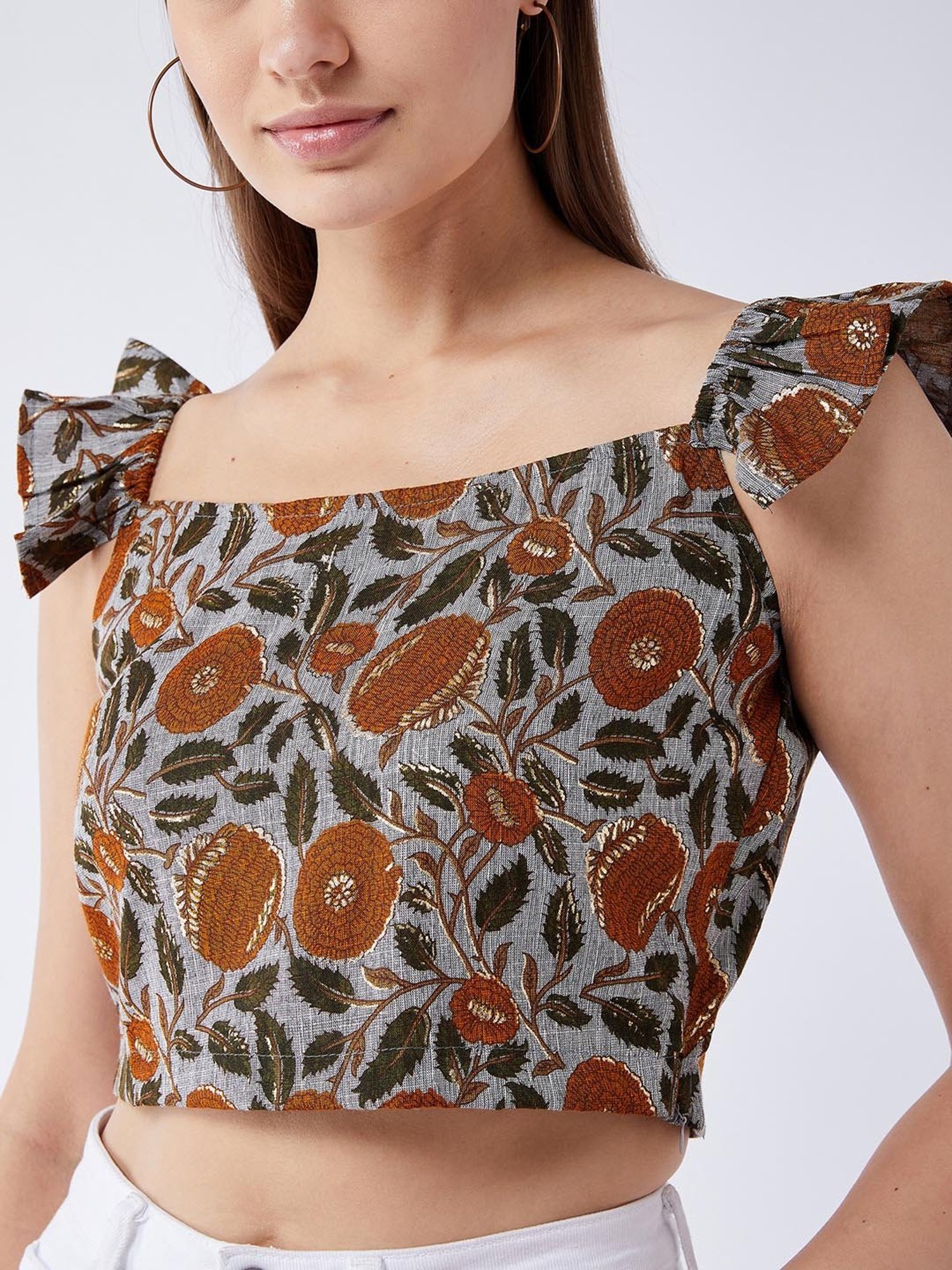 Inweave Grey Printed Crop Top