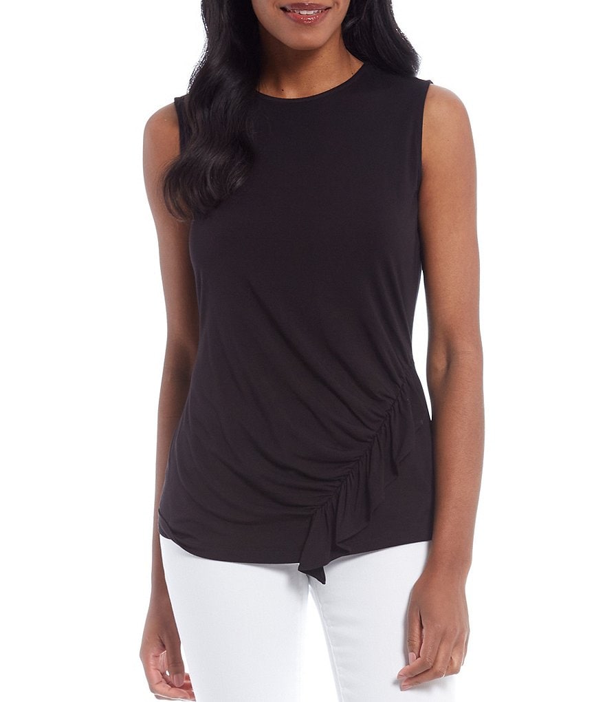 Donna Karan New York Crew Neck Sleeveless Side Cascade Top