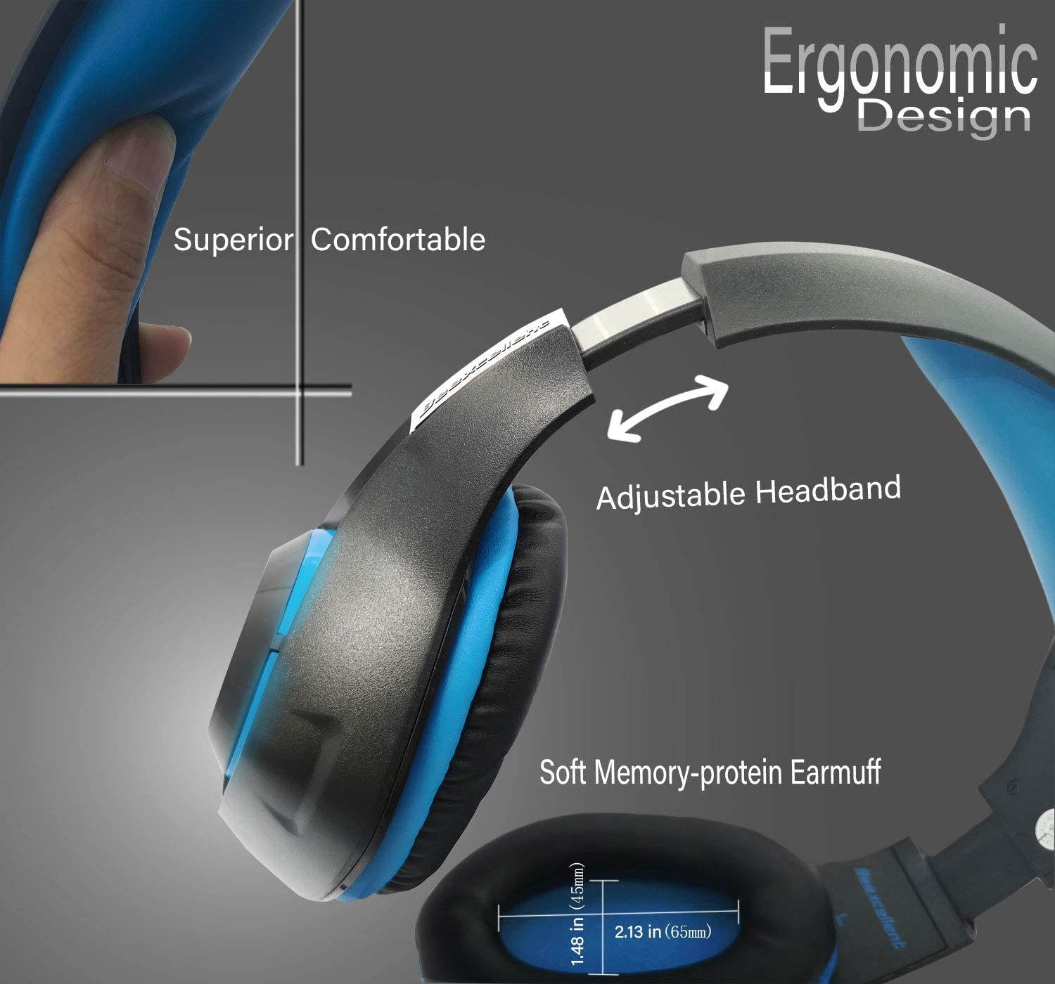 Pro Gaming Headset, Gaming Headphones for PC PS4 Xbox One Surround Sound Over-Ear Headphones with Mic LED Light Bass Surround Soft Memory Earmuffs for Computer Laptop - Blue