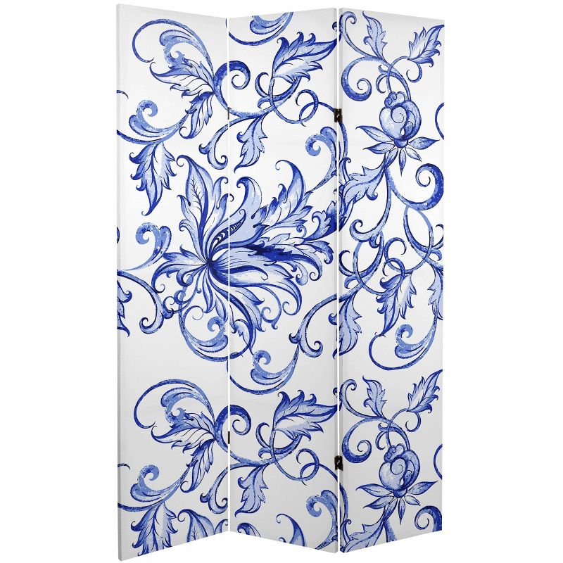 6" Double Sided Filigree Canvas Room Divider Blue - Oriental Furniture
