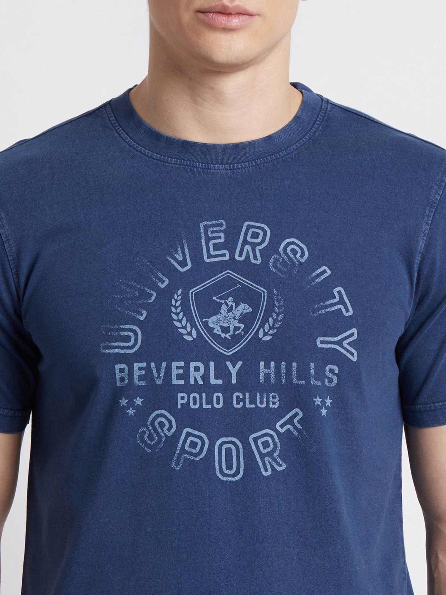 Beverly Hills Polo Club Blue Regular Fit Pure Cotton Crew T-Shirt