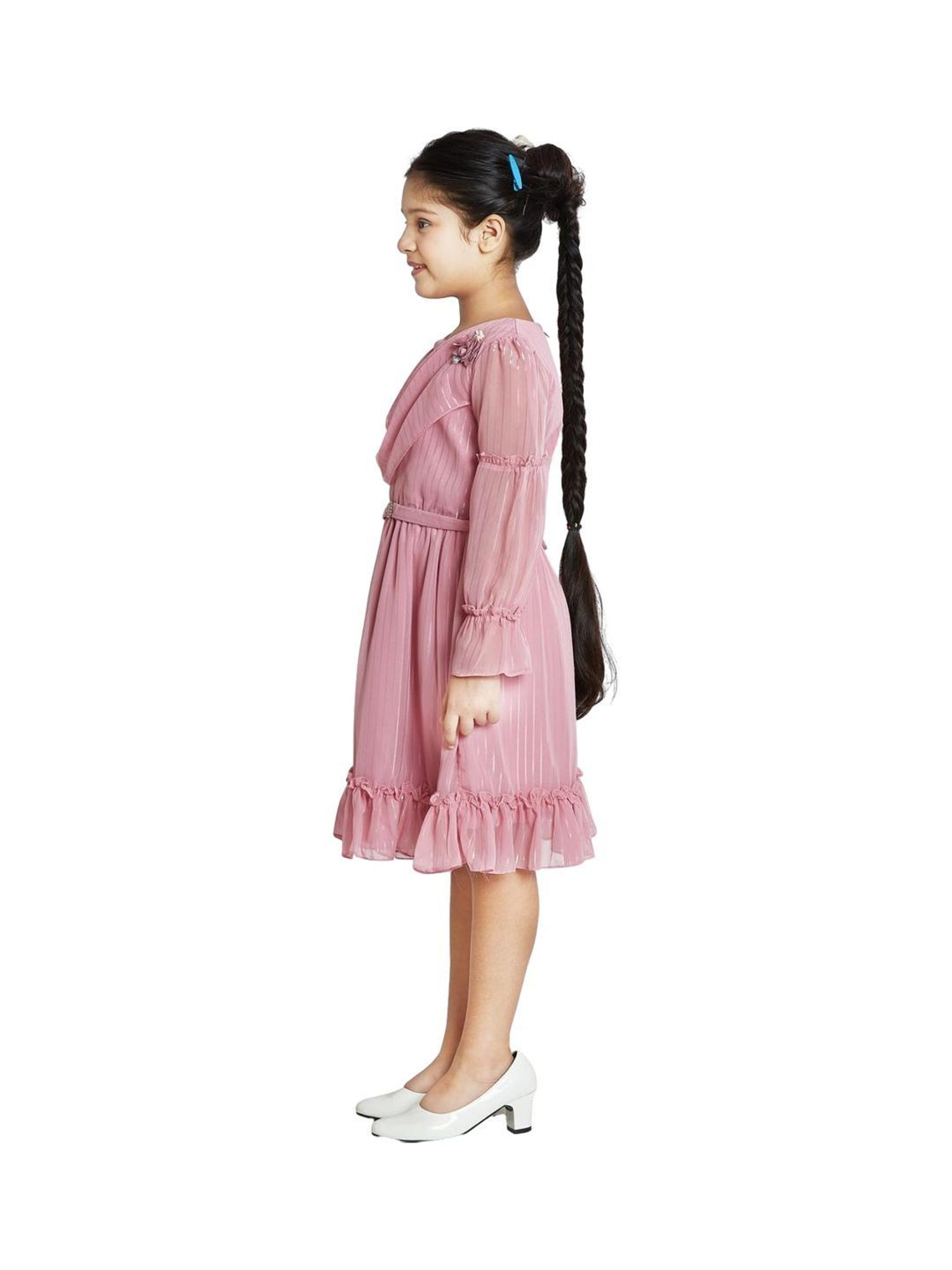 Peppermint Kids Pink Applique Full Sleeves Dress