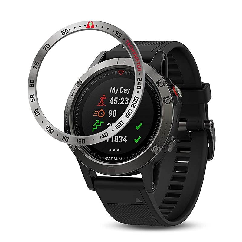 Stainless Steel Bezel Ring Compatiable with Garmin Fenix 5/5 Plus Bezel Ring Adhesive Cover Anti Scratch & Collision Protector for Garmin Watch Accessory (Black- Not Fit Fenix 5X / 5S)